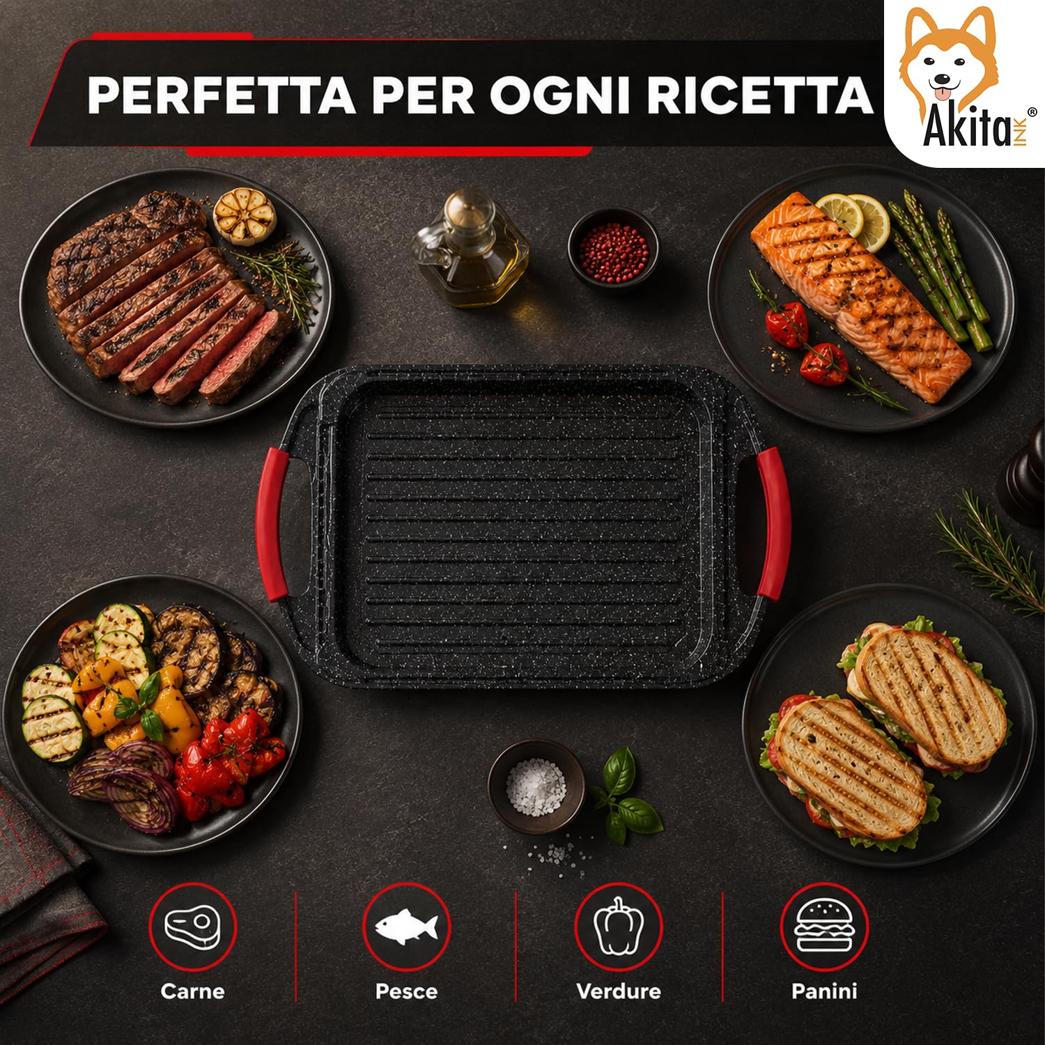 Akitaink Piastra Bistecchiera 34x26 cm Antiaderente Induzione
