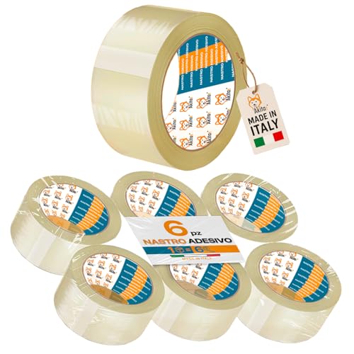 Akitaink Nastro adesivo trasparente imballaggio 6 rotoli 50mm x 66m