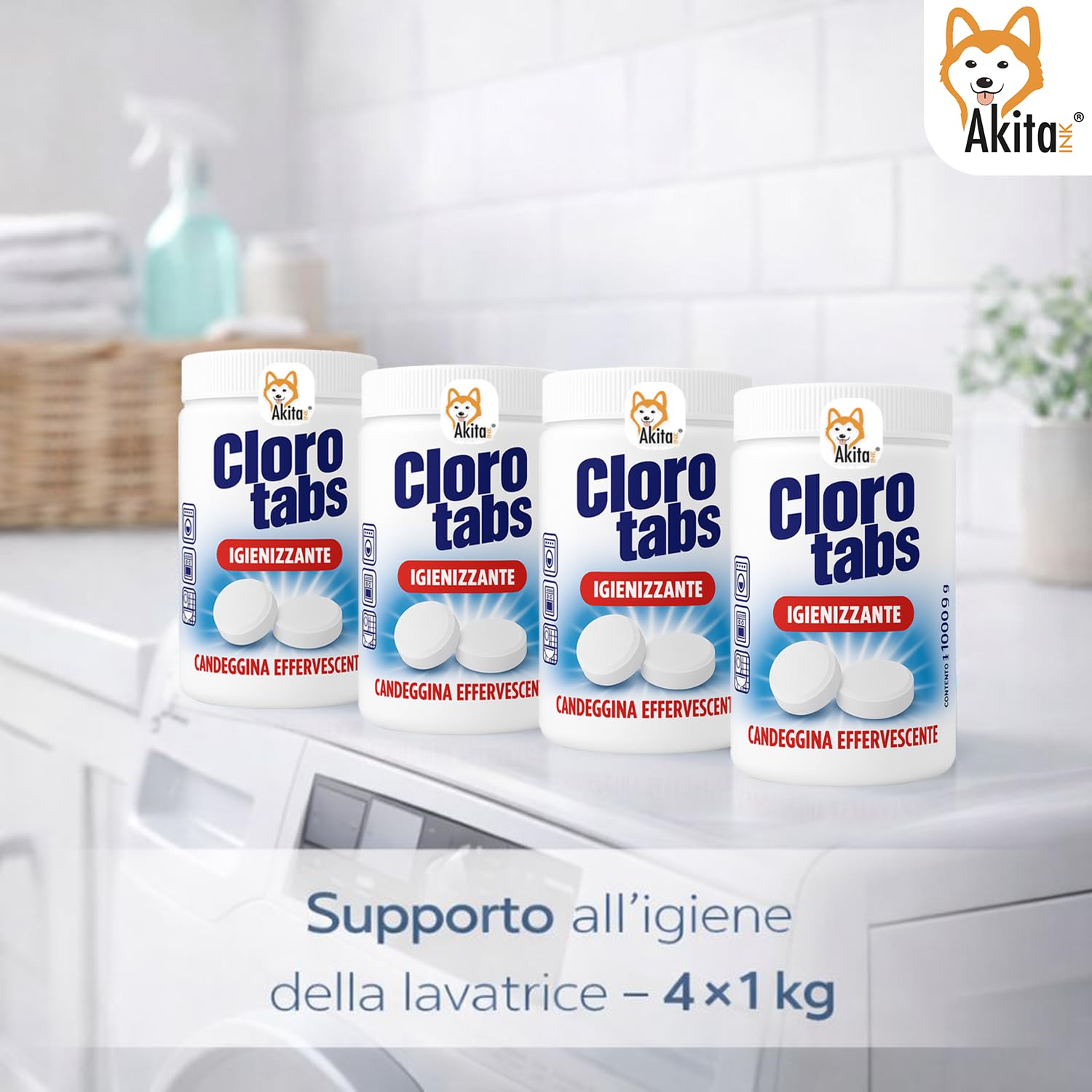 Akitaink Cloro Tabs pastiglie candeggina 4 kg cloro attivo