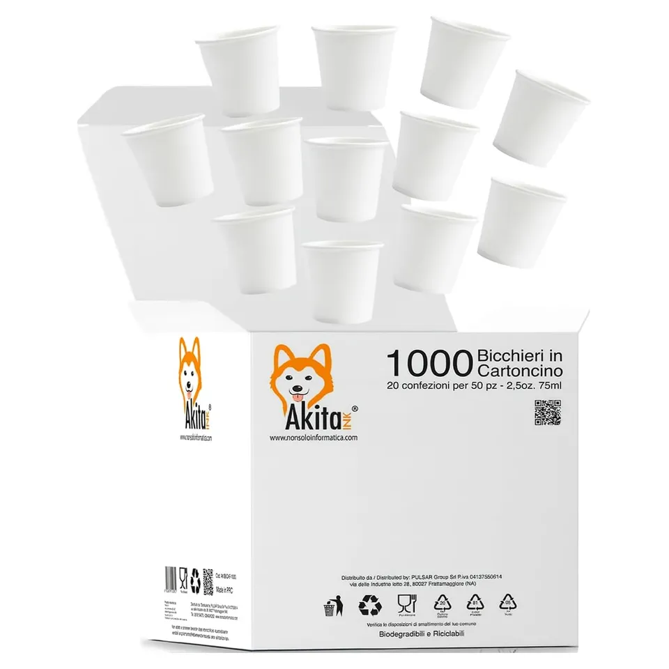 Akitaink Bicchierini Caffè Carta 75 ml 1000 Pezzi Monouso