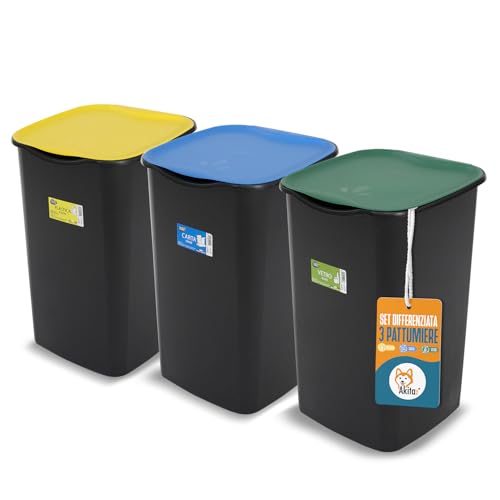 Akitaink Akijazz3 set 3 pattumiere differenziata 50 L coperchi colorati