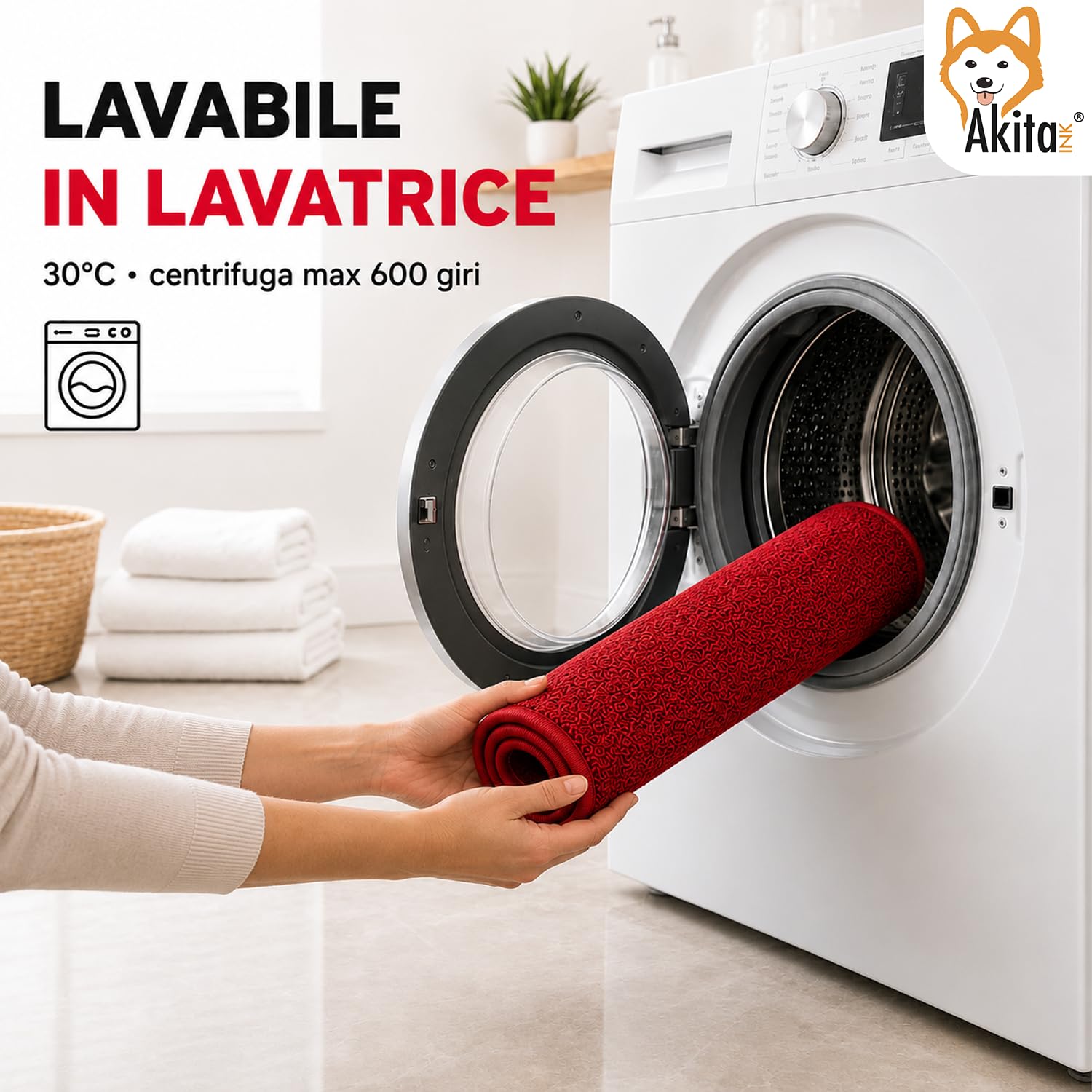 Akitaink Step tappeto bagno 50x80 cm rosso antiscivolo