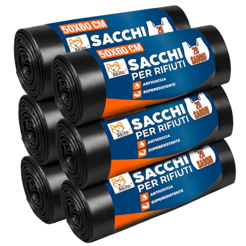 Akitaink Sacchi Spazzatura 50x60 cm Neri 120 Pezzi con Legacci