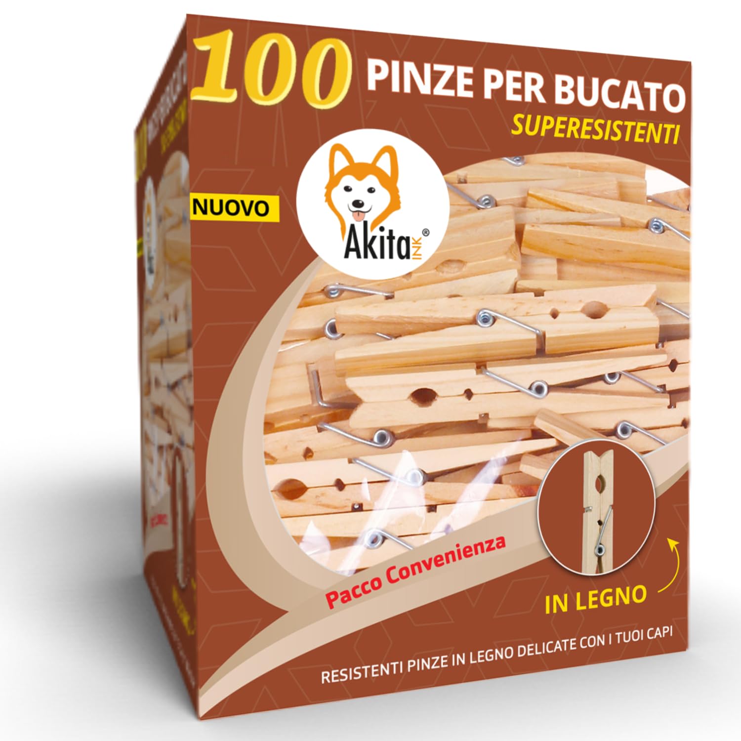 Akitaink mollette bucato legno 10 cm 100 pezzi antiruggine