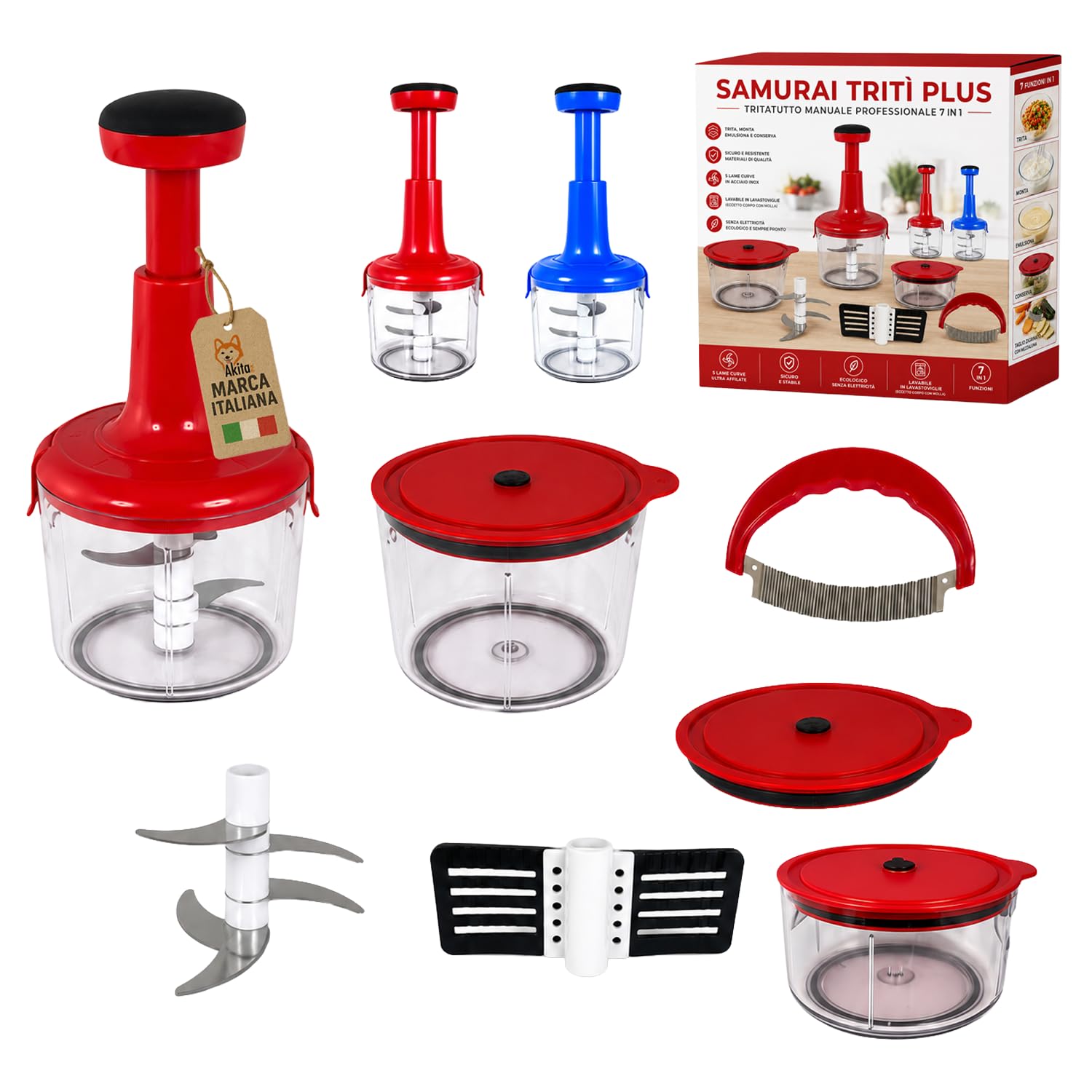 Akitaink Samurai Tritì Plus Tritatutto Manuale 5 Lame 3 Contenitori