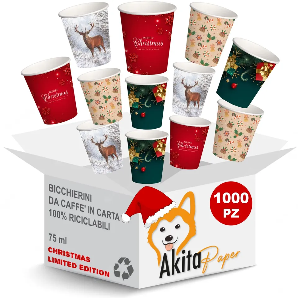 Akitaink bicchieri caffè carta 75 ml 1000 pz invernali