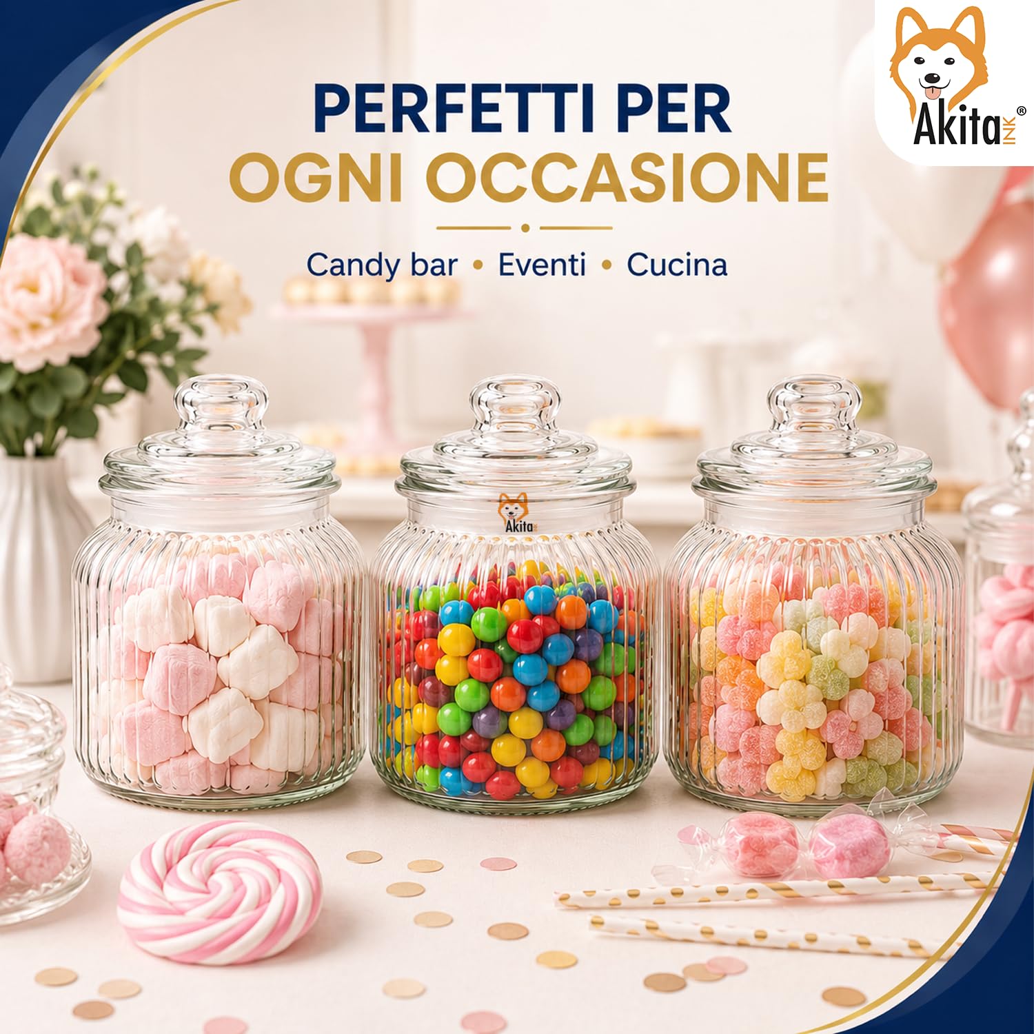 Akitaink barattoli vetro 700ml 3pz con tappo vetro