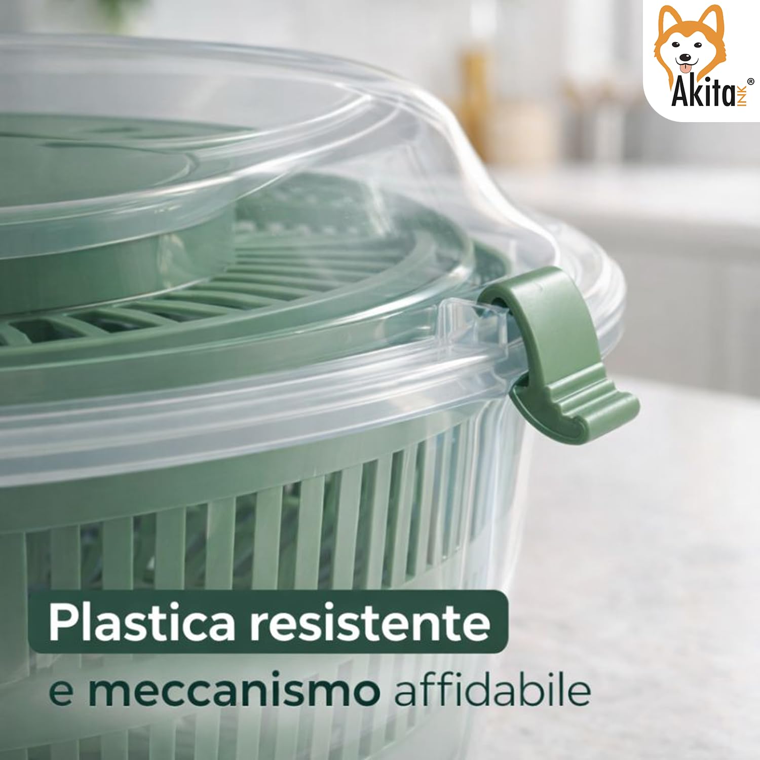 Akitaink Centrifuga Insalata Manuale 4,4 L Verde Trasparente