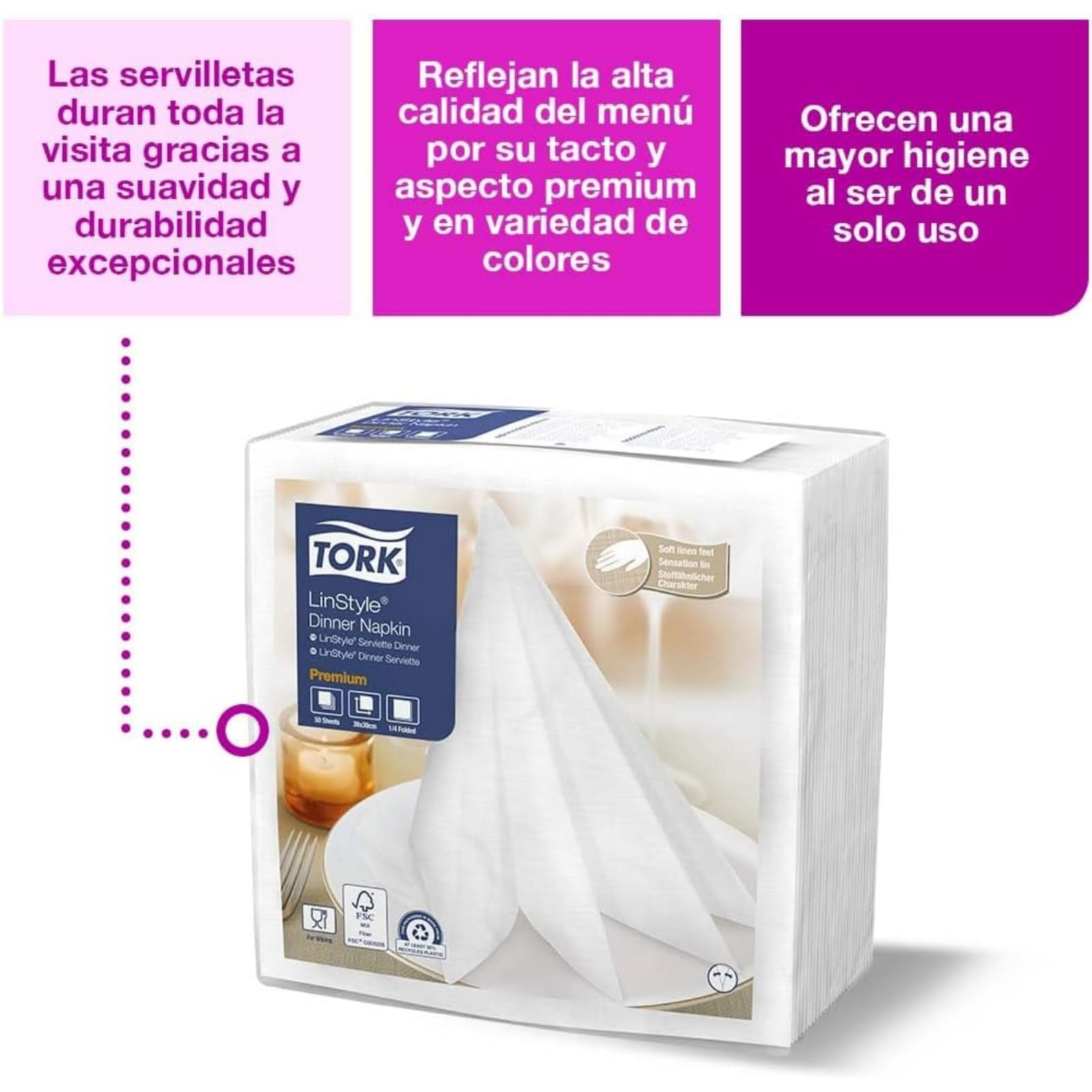 Tork LinStyle 478711 tovaglioli bianchi 39x39 600 pz monovelo