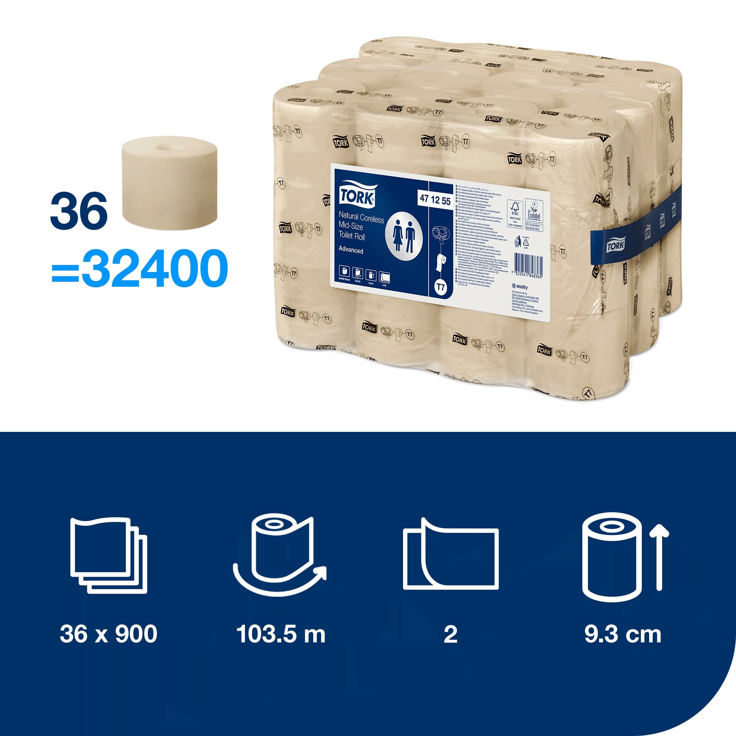 Tork Advanced 471255 carta igienica senza anima 36 rotoli 2 veli