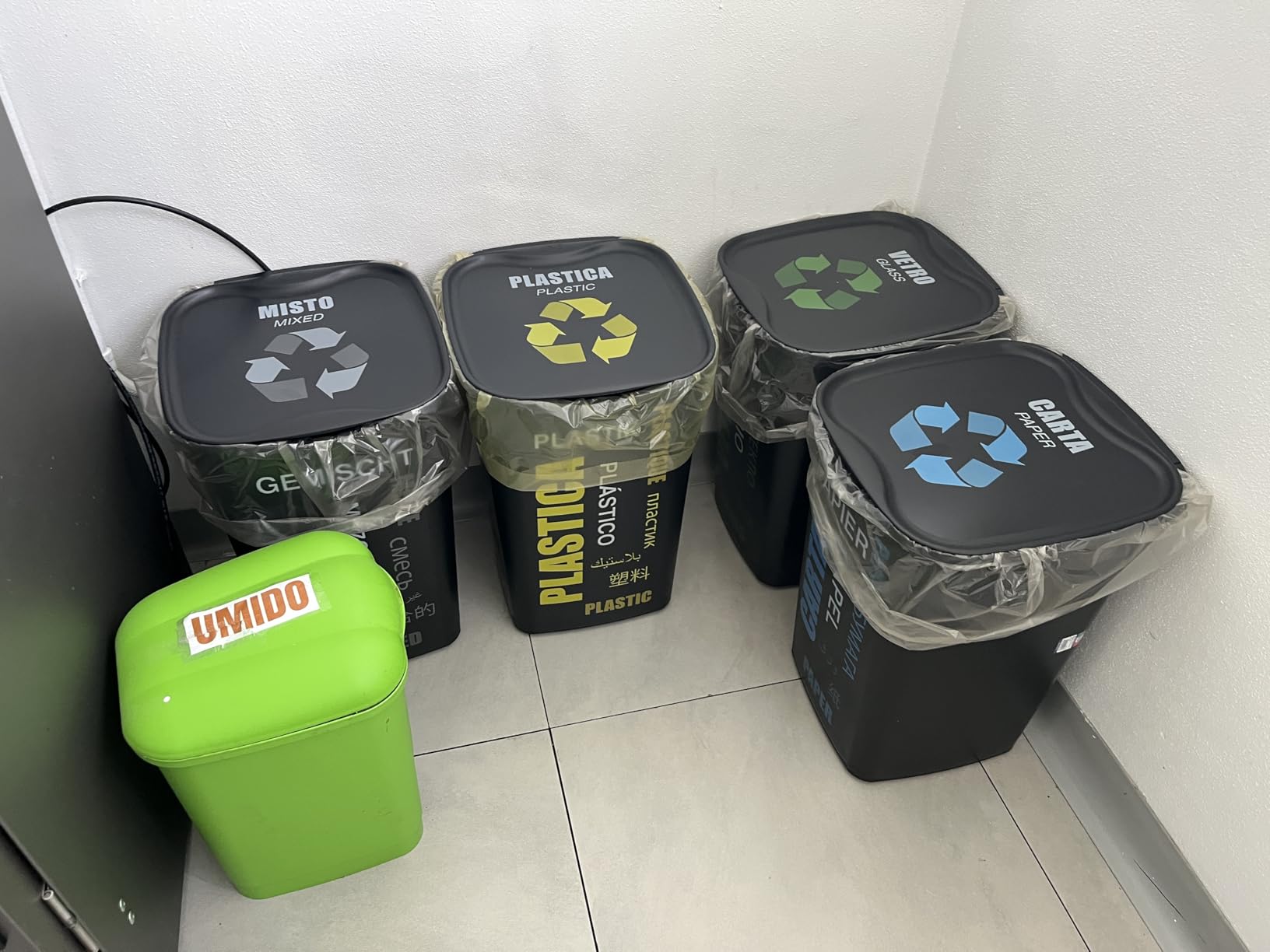 Akitaink Pattumiere differenziata 50 litri 4 pezzi con coperchio