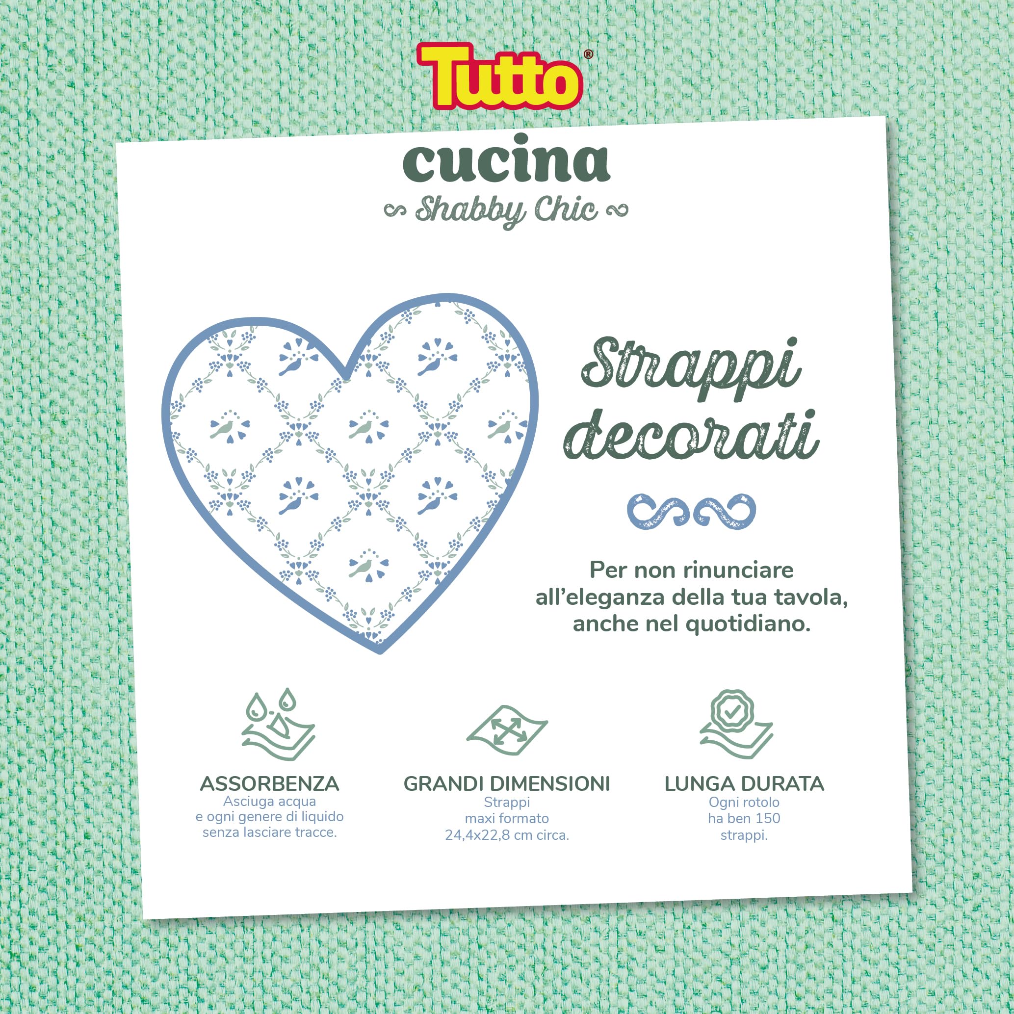 Tutto Shabby Chic carta cucina 12 rotoli 150 strappi
