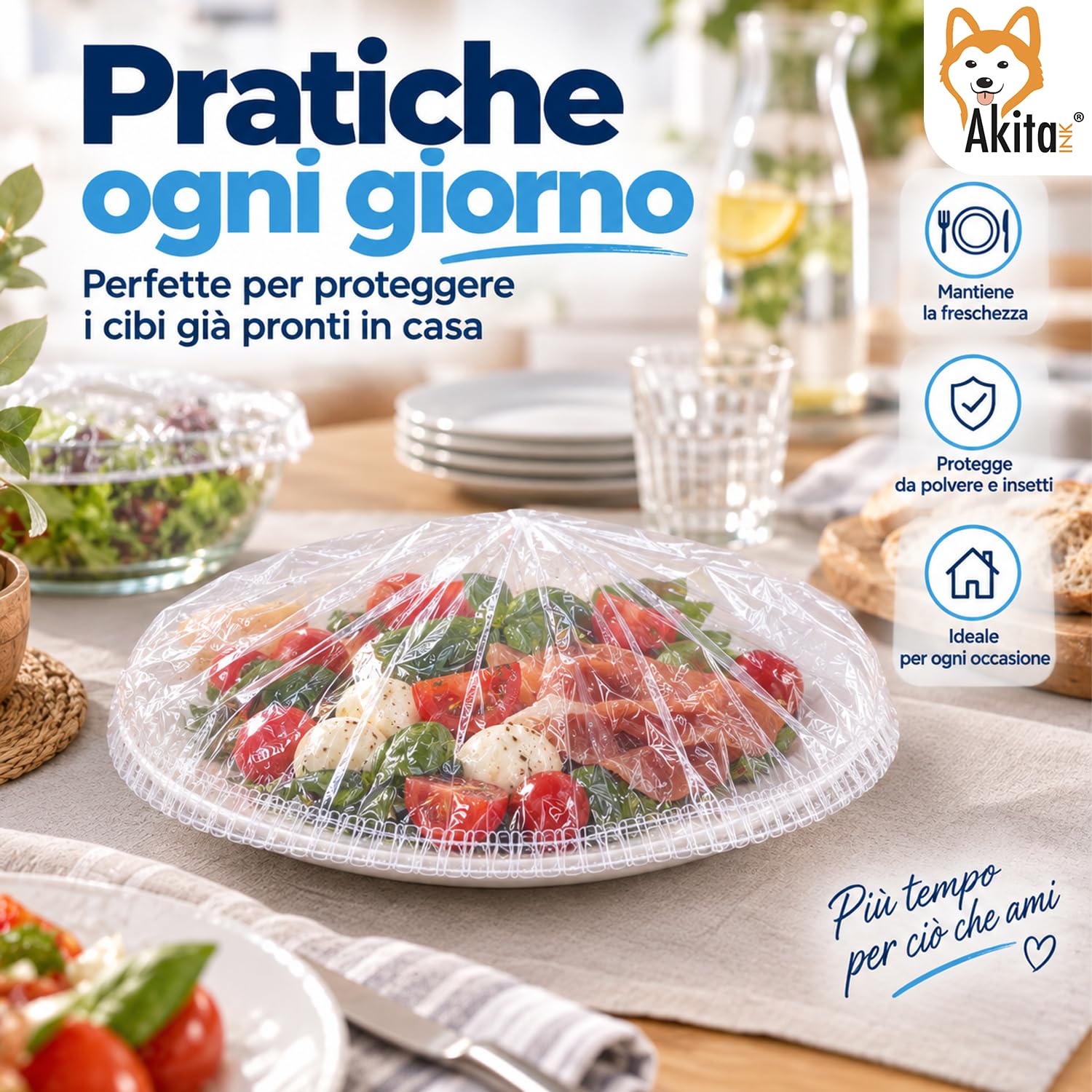 Akitaink Cuffie Copri Alimenti Trasparenti 100 Pezzi Elastici