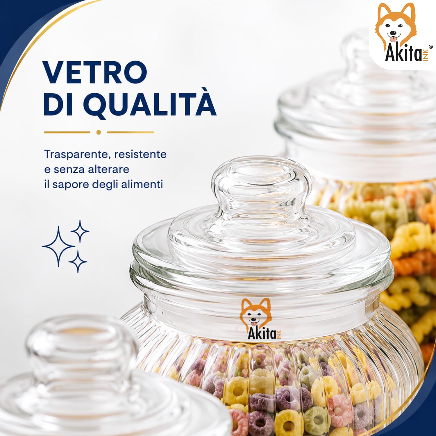 Akitaink barattoli vetro 700ml 3pz con tappo vetro