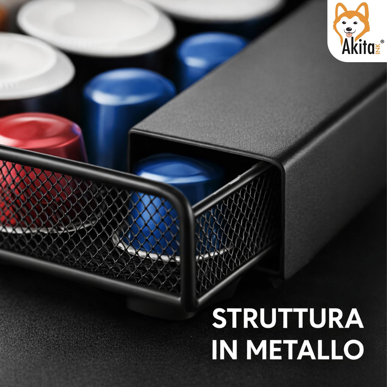 Akitaink portacapsule cassetto metallo nero 40 capsule