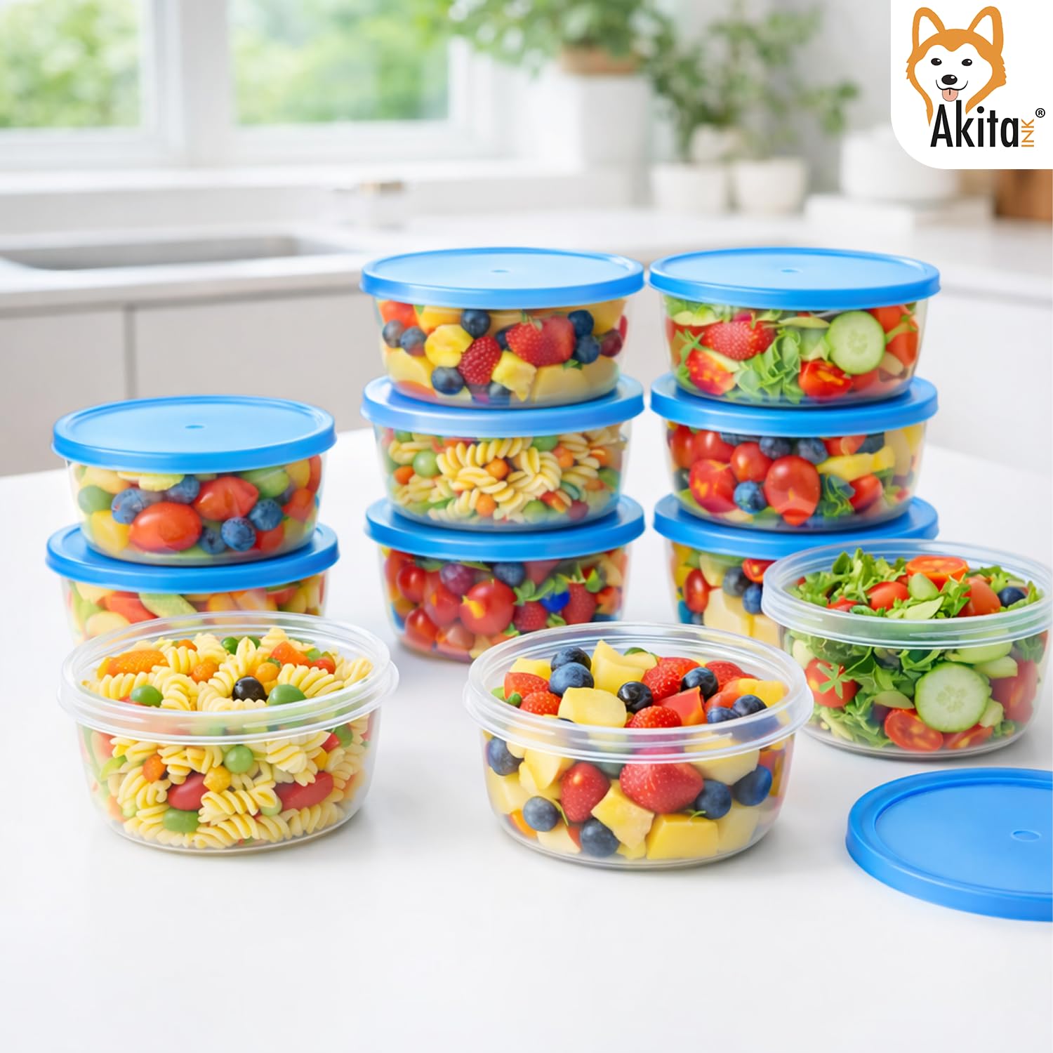 Akitaink contenitori alimenti tondi 500 ml set 12 pezzi ermetici