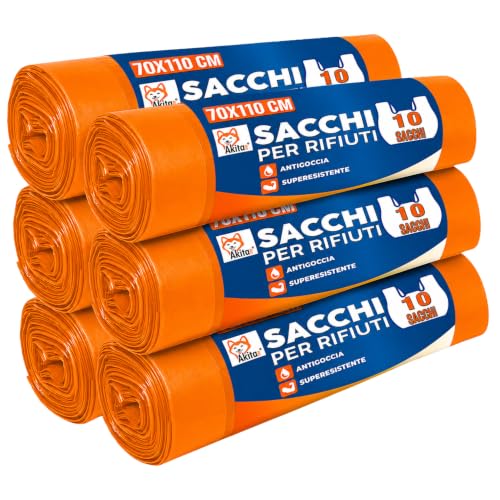 Akitaink Sacchi Spazzatura 70x110 cm Arancioni 60 Pezzi 110L