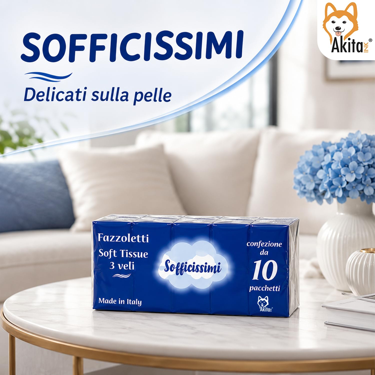Akitaink Soft Tissue fazzoletti 3 veli scorta 1000 pezzi