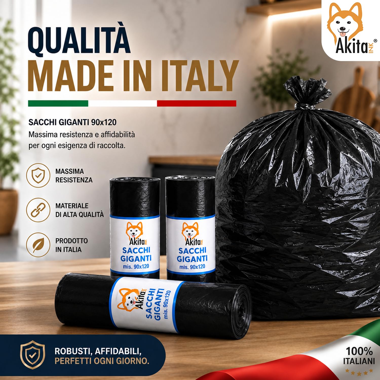 Akitaink Sacchi Neri 90x120 150 Litri 40 Pz Resistenti