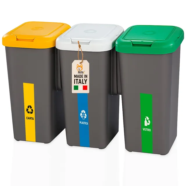 Akitaink AkiRock pattumiera 3 scomparti 75L set 3x25L