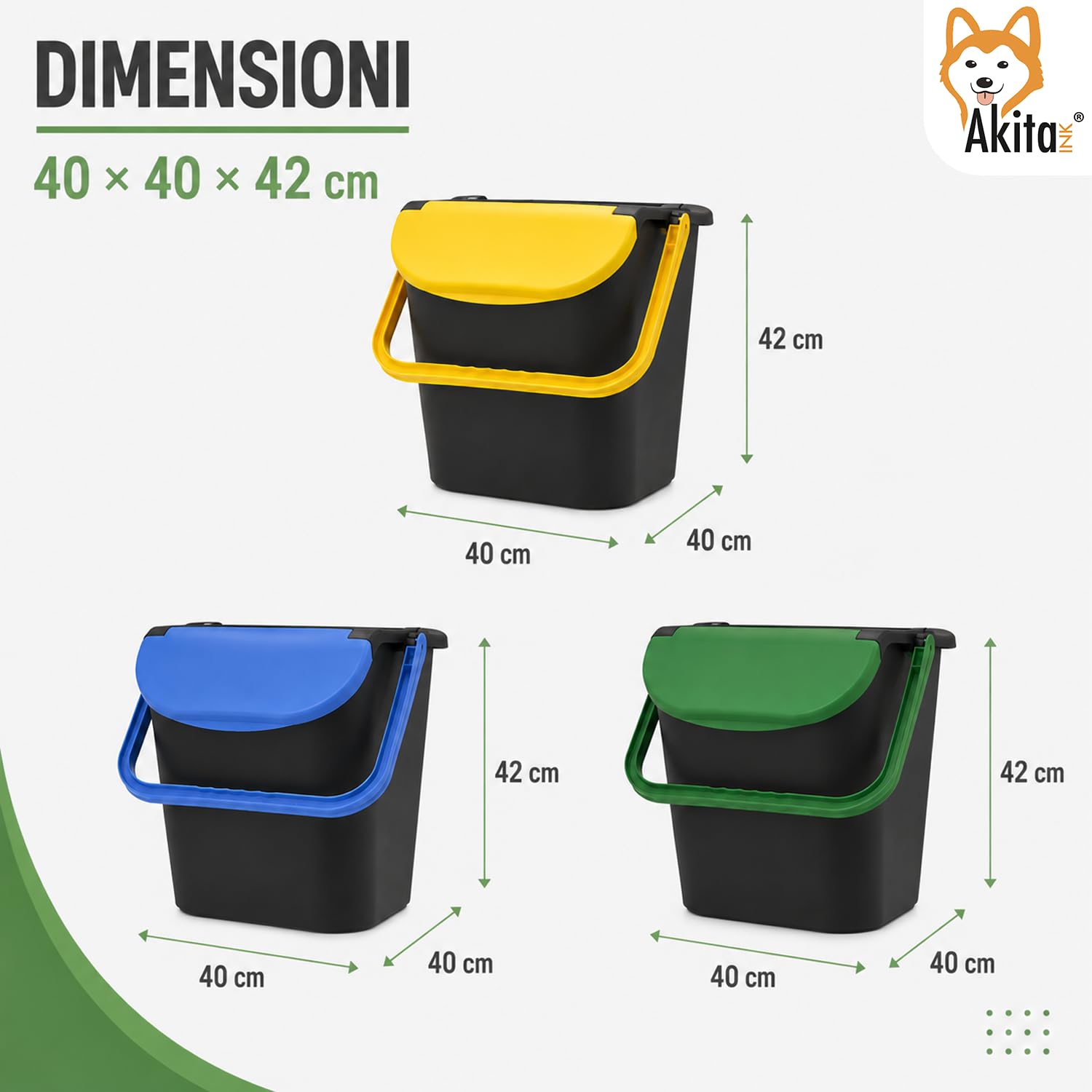 Akitaink Tower Bin pattumiere 30 litri set 3 pezzi impilabili