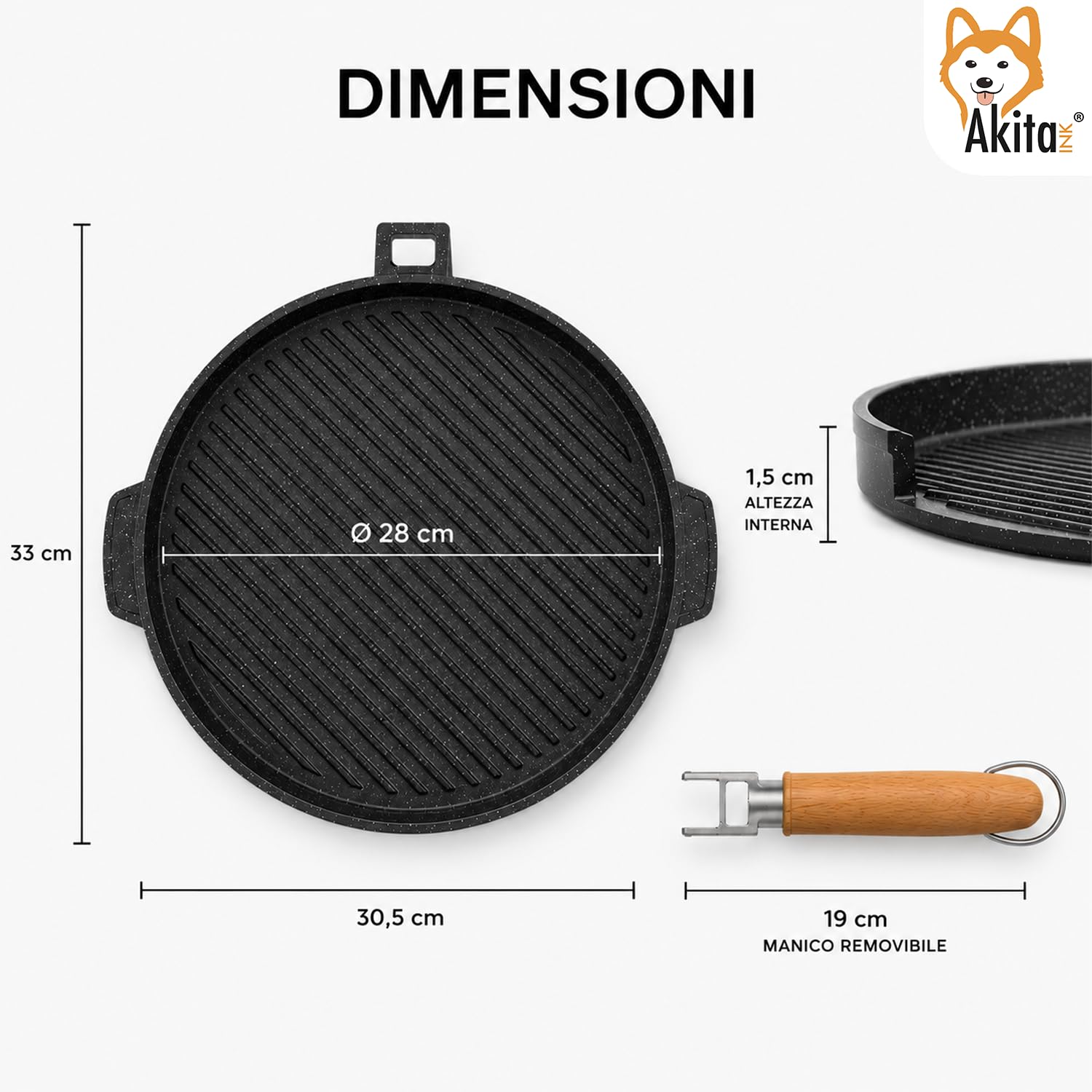 Akitaink Piastra Grill Double Tonda antiaderente 28 cm bifacciale