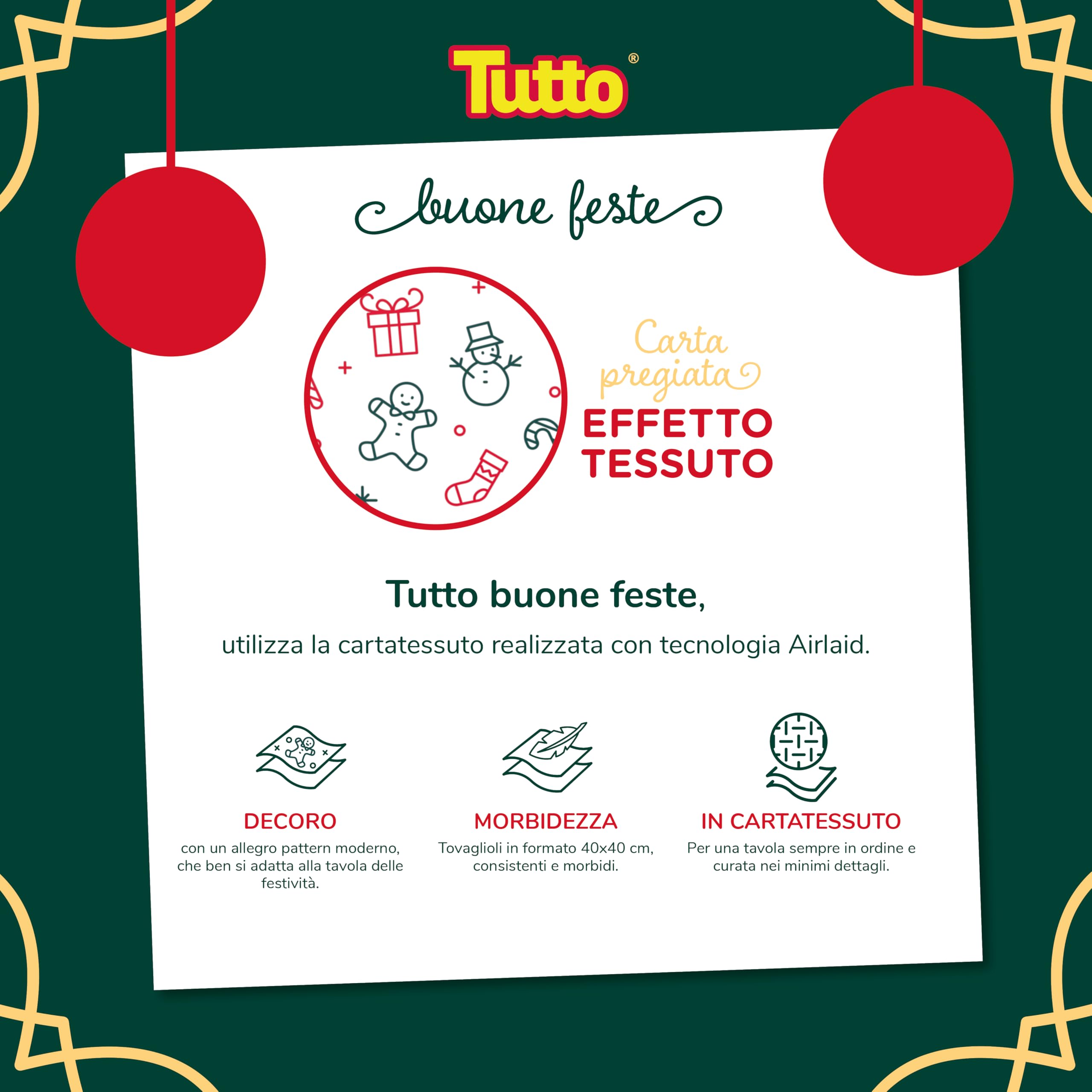 Tutto Buone Feste tovaglioli Airlaid 40x40 12x20 Natale