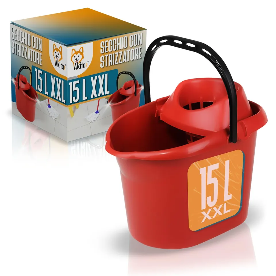 Akitaink secchio con strizzatore 15 L rosso polipropilene