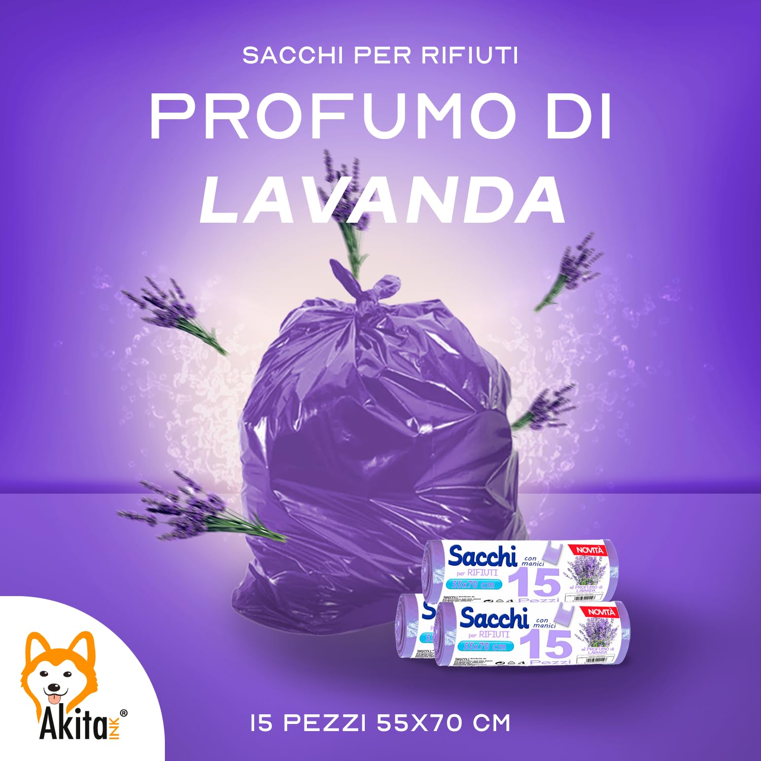Akitaink sacchi spazzatura 45L 120 pz profumati antiforo