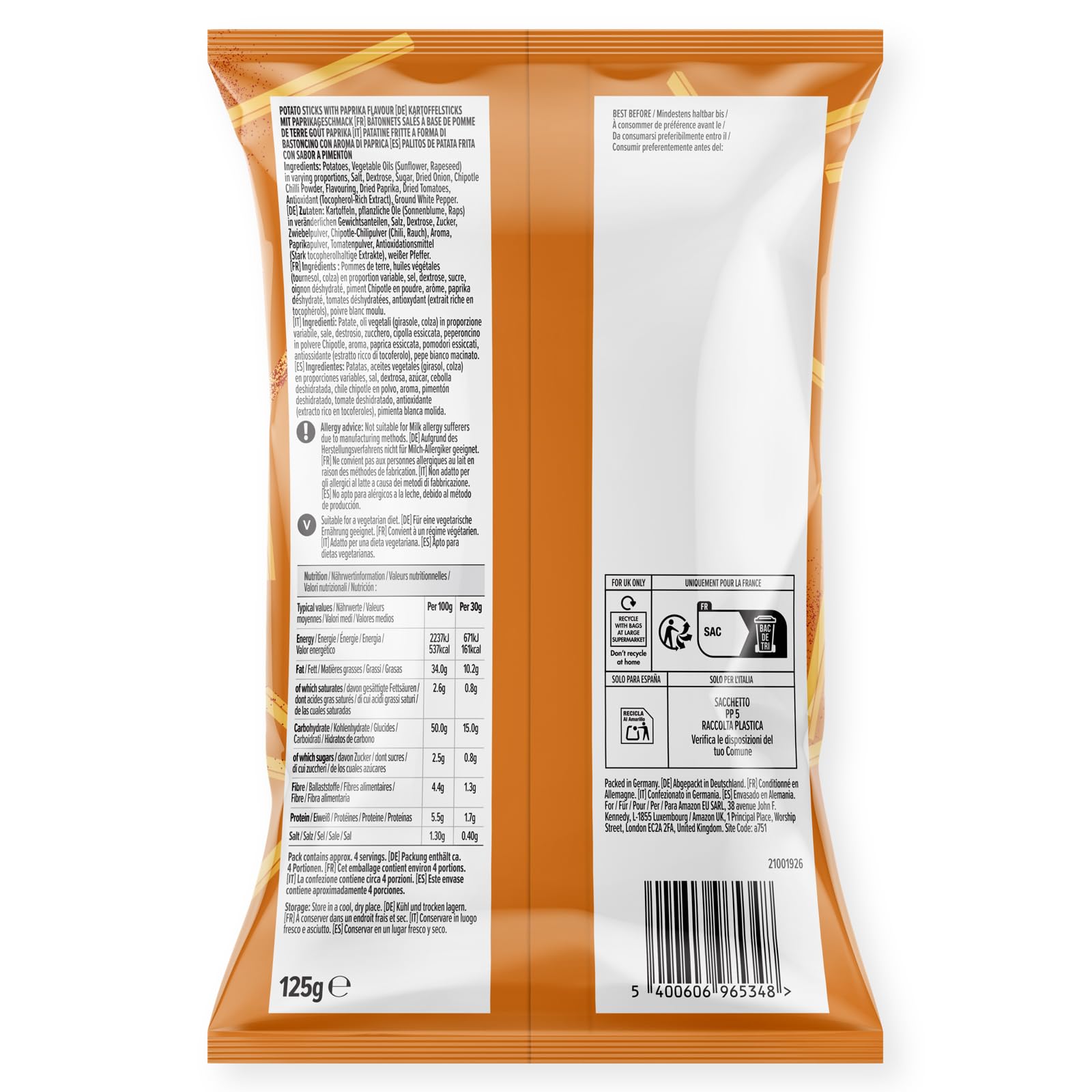 by Amazon Paprika bastoncini di patate 125 g snack