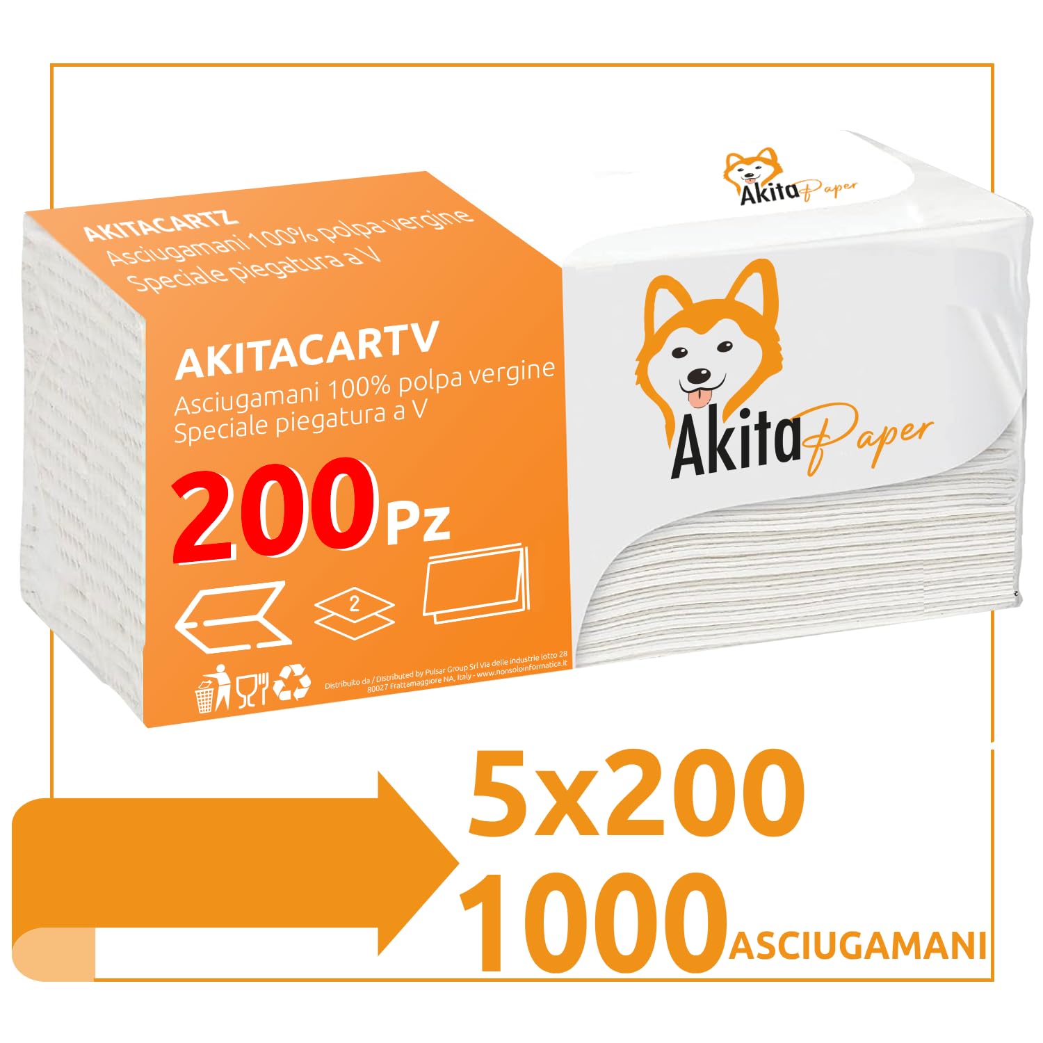 Akitaink asciugamani monouso a V 1000 pezzi 2 veli cellulosa