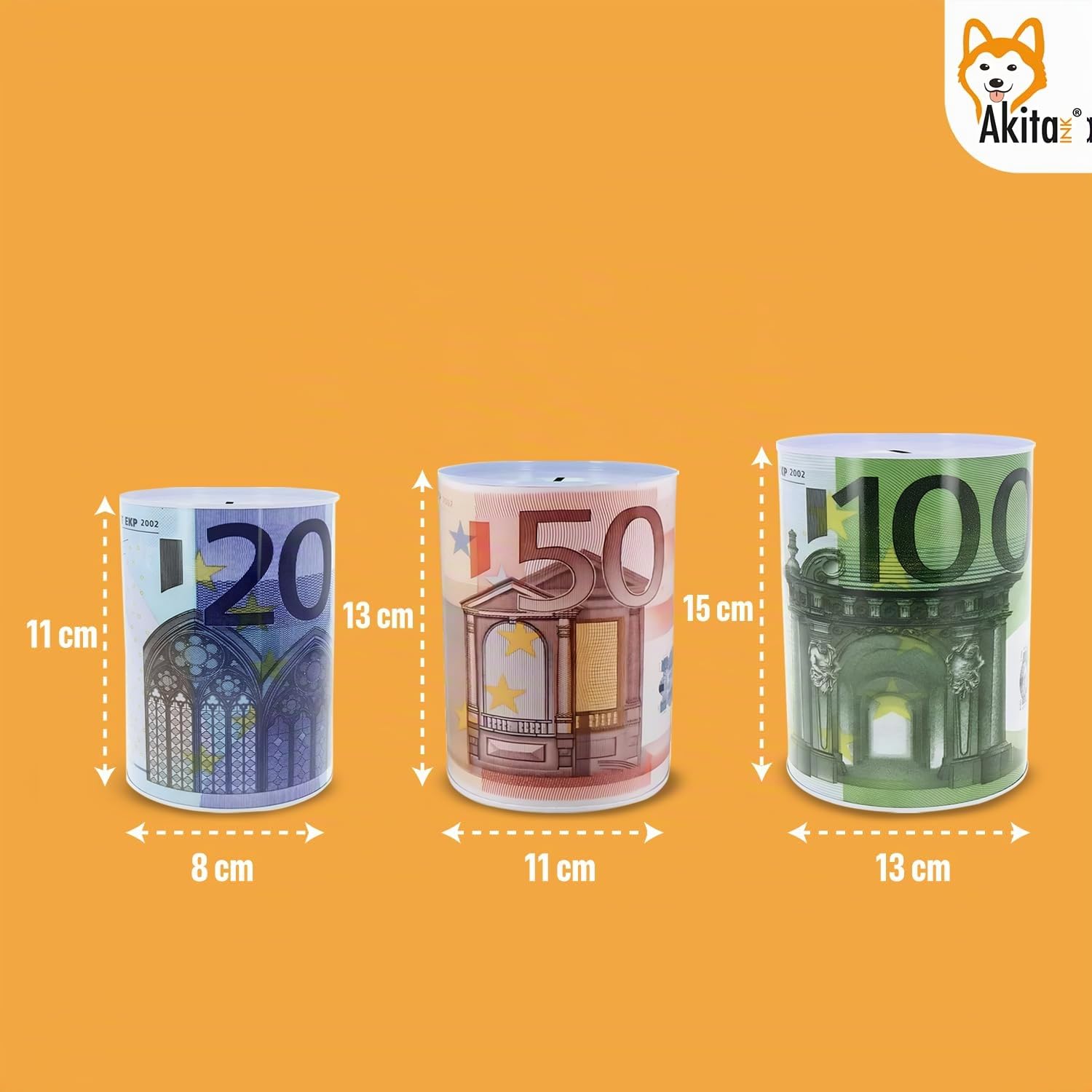 Akitaink Euro Set 3 salvadanaio metallo 3 pz non apribile vintage