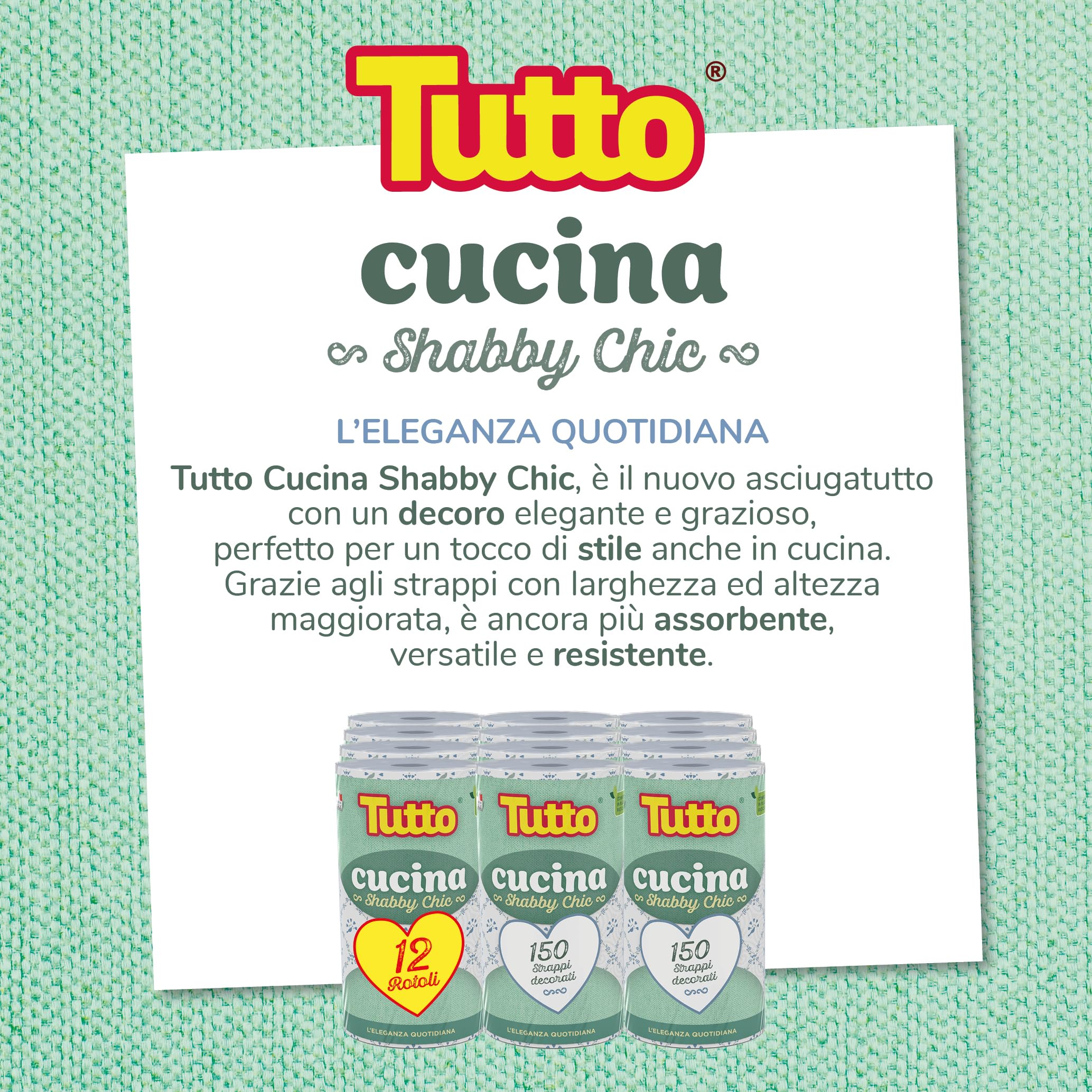Tutto Shabby Chic carta cucina 12 rotoli 150 strappi
