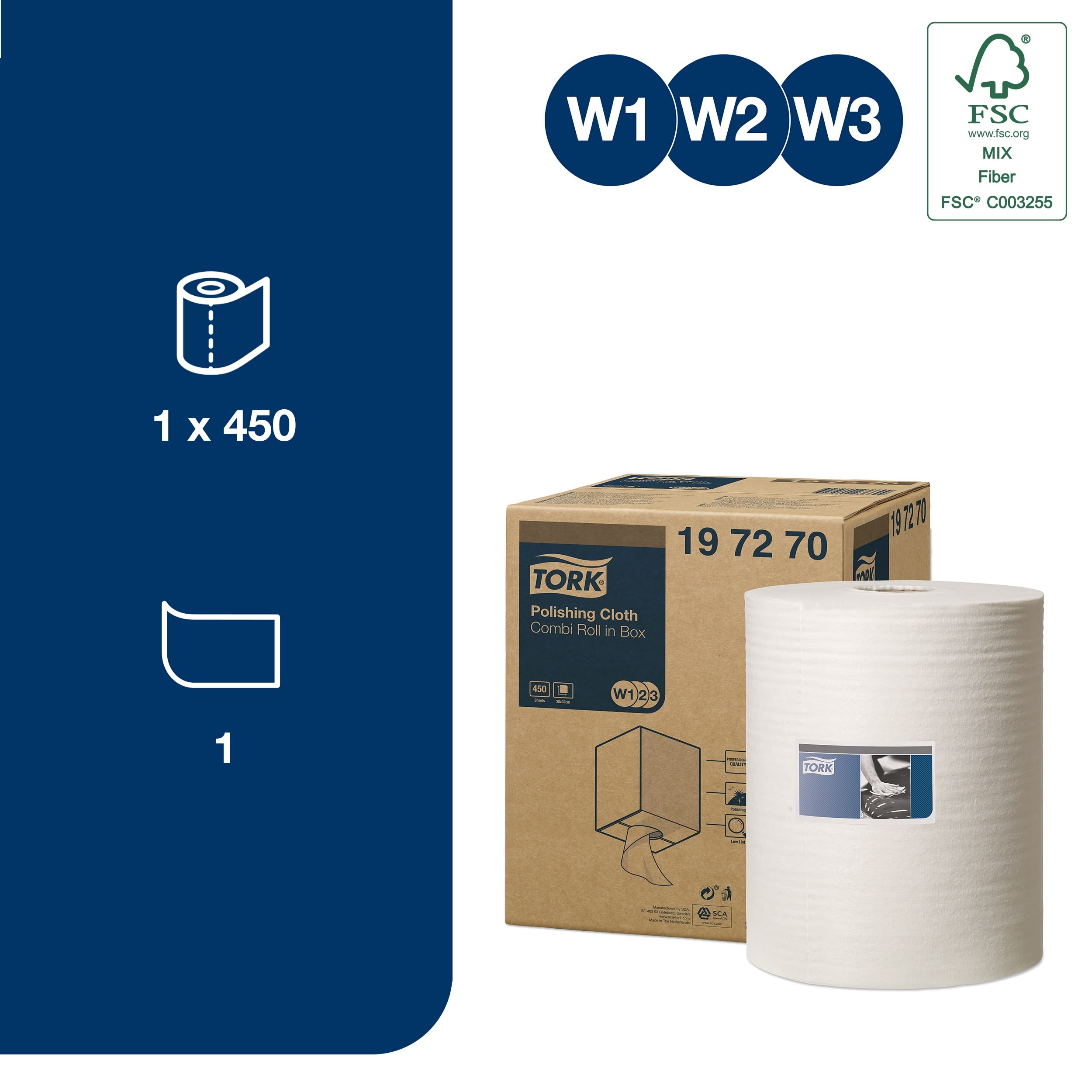 Tork W3 dispenser carta 1x450 panni lucidatura