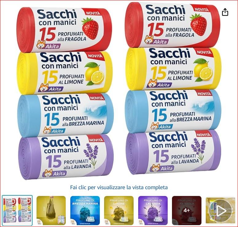 Akitaink sacchi spazzatura 45L 120 pz profumati antiforo