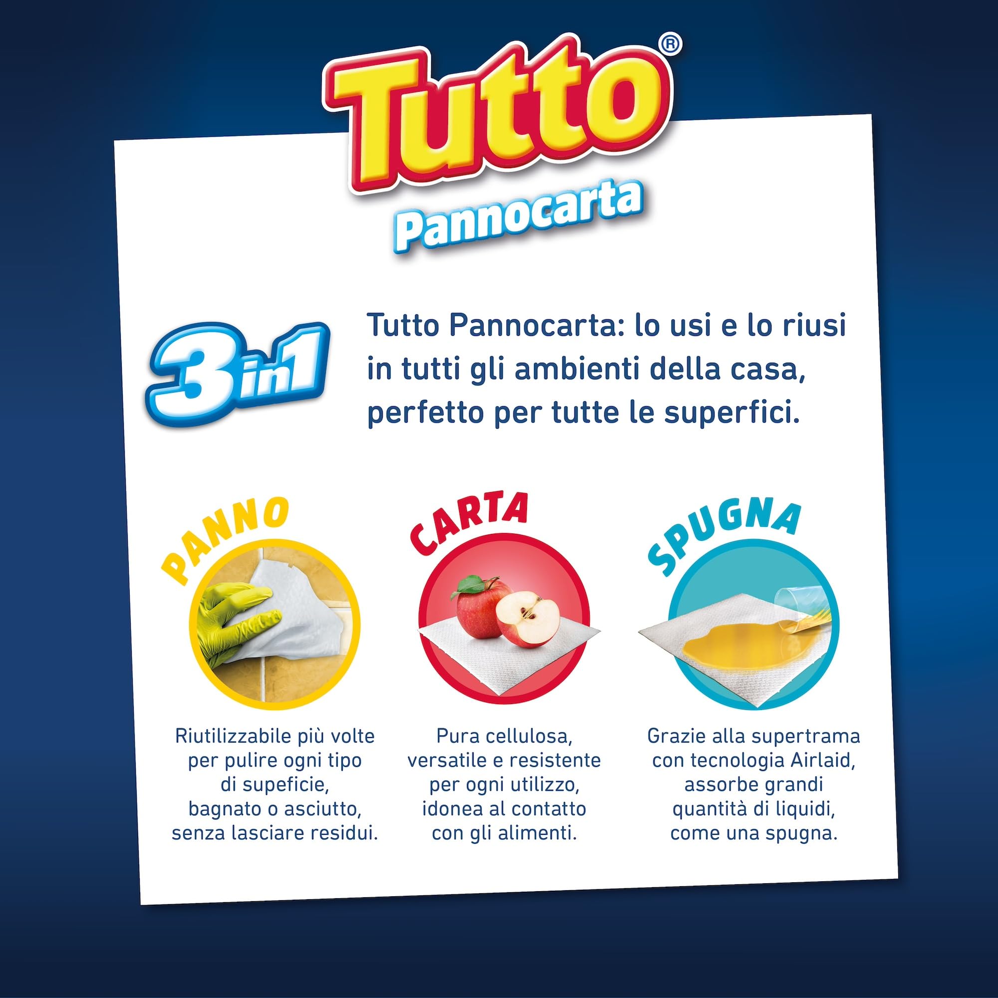Tutto Pannocarta 3 in 1 Carta Multiuso 2 Rotoli 48 strappi