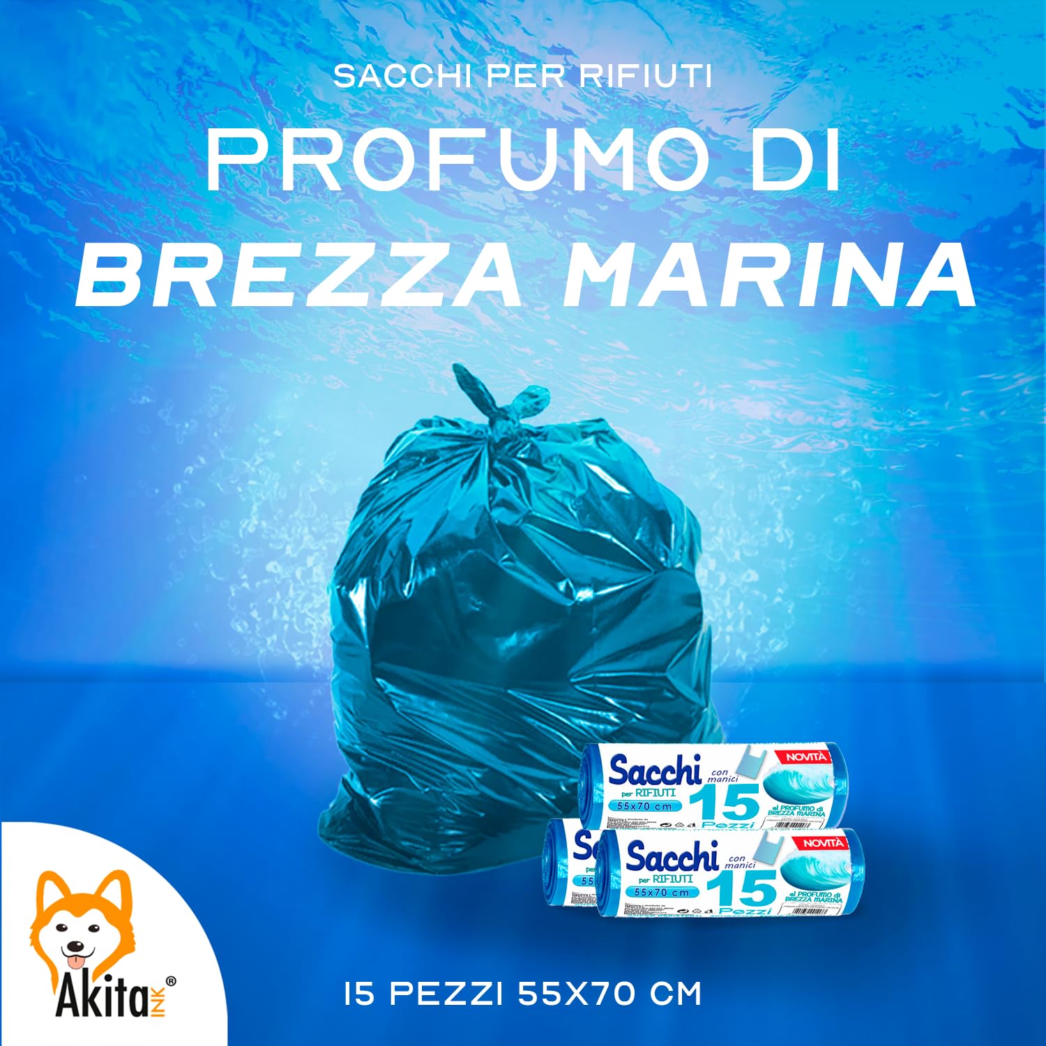 Akitaink sacchi spazzatura 45L 120 pz profumati antiforo