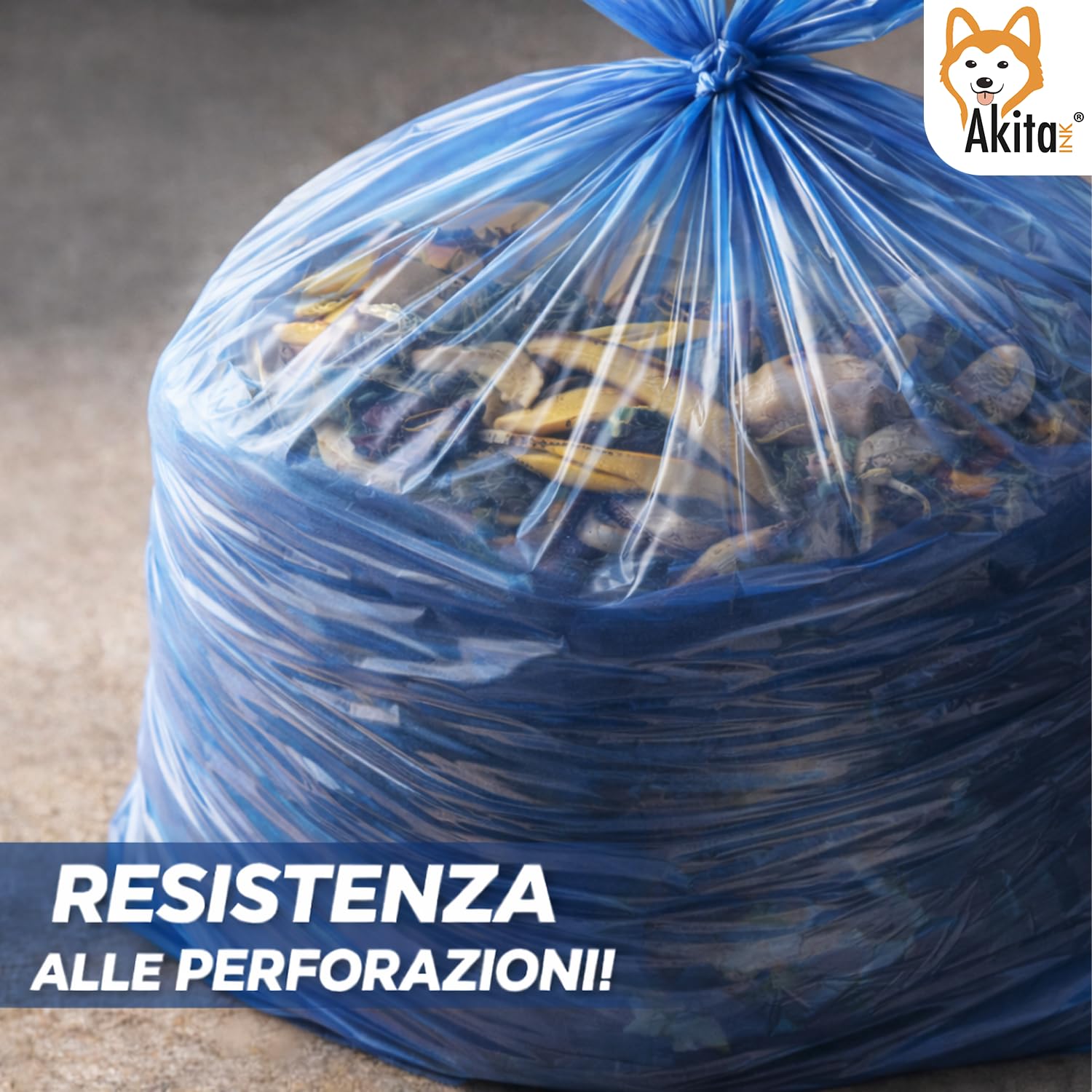 Akitaink sacchi spazzatura 40x55 cm blu 180 pezzi con manici
