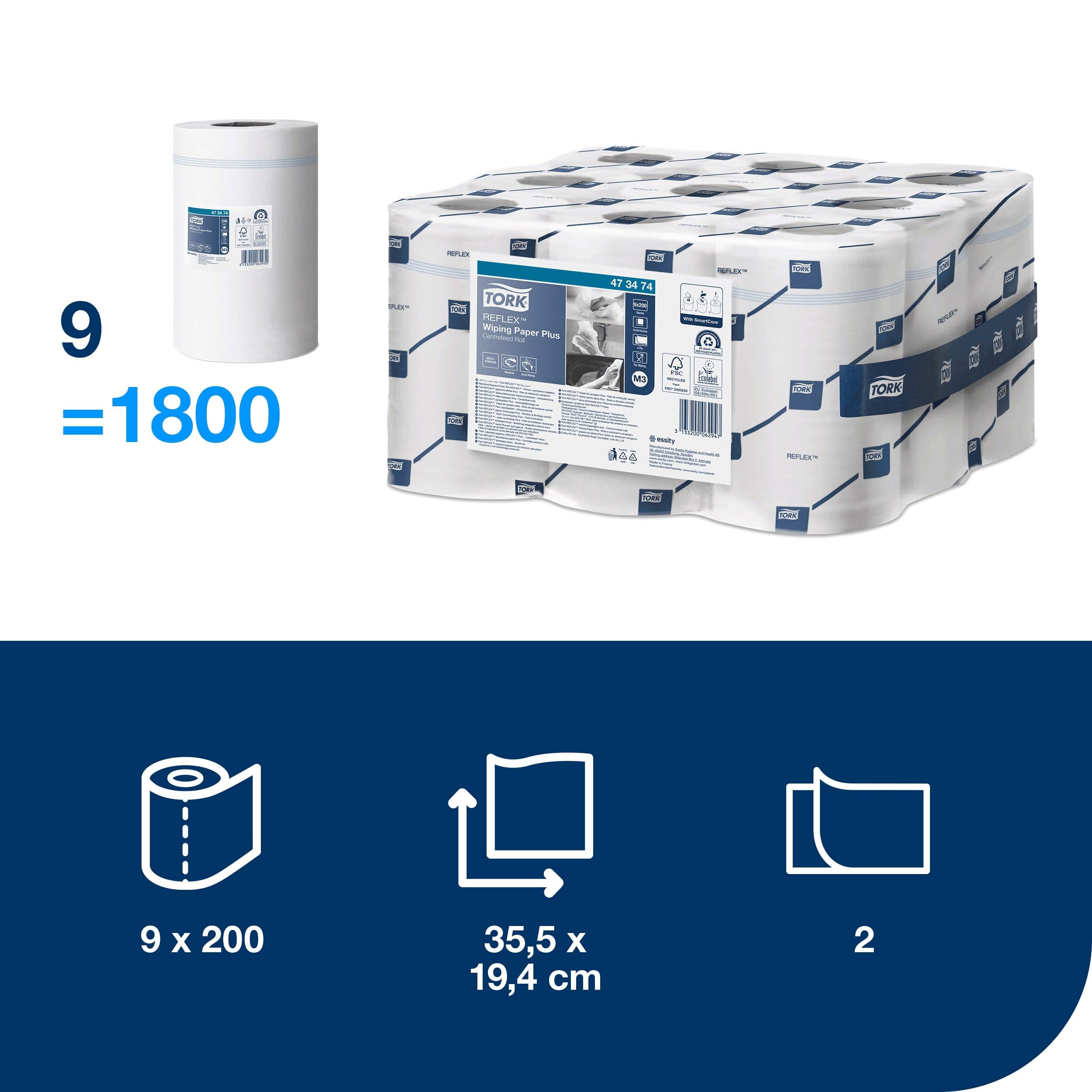 Tork Reflex 473474 carta asciugatura 9x67m 2 veli bianca