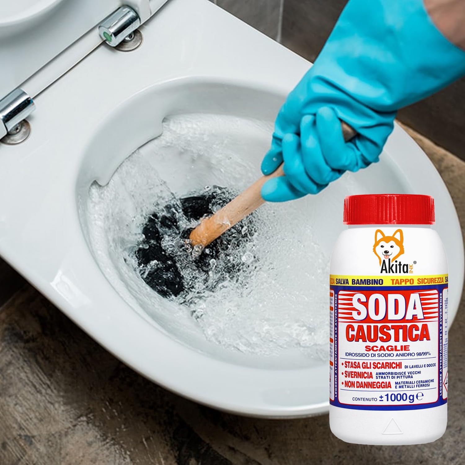 Akitaink soda caustica a scaglie 1 pezzo per scarichi