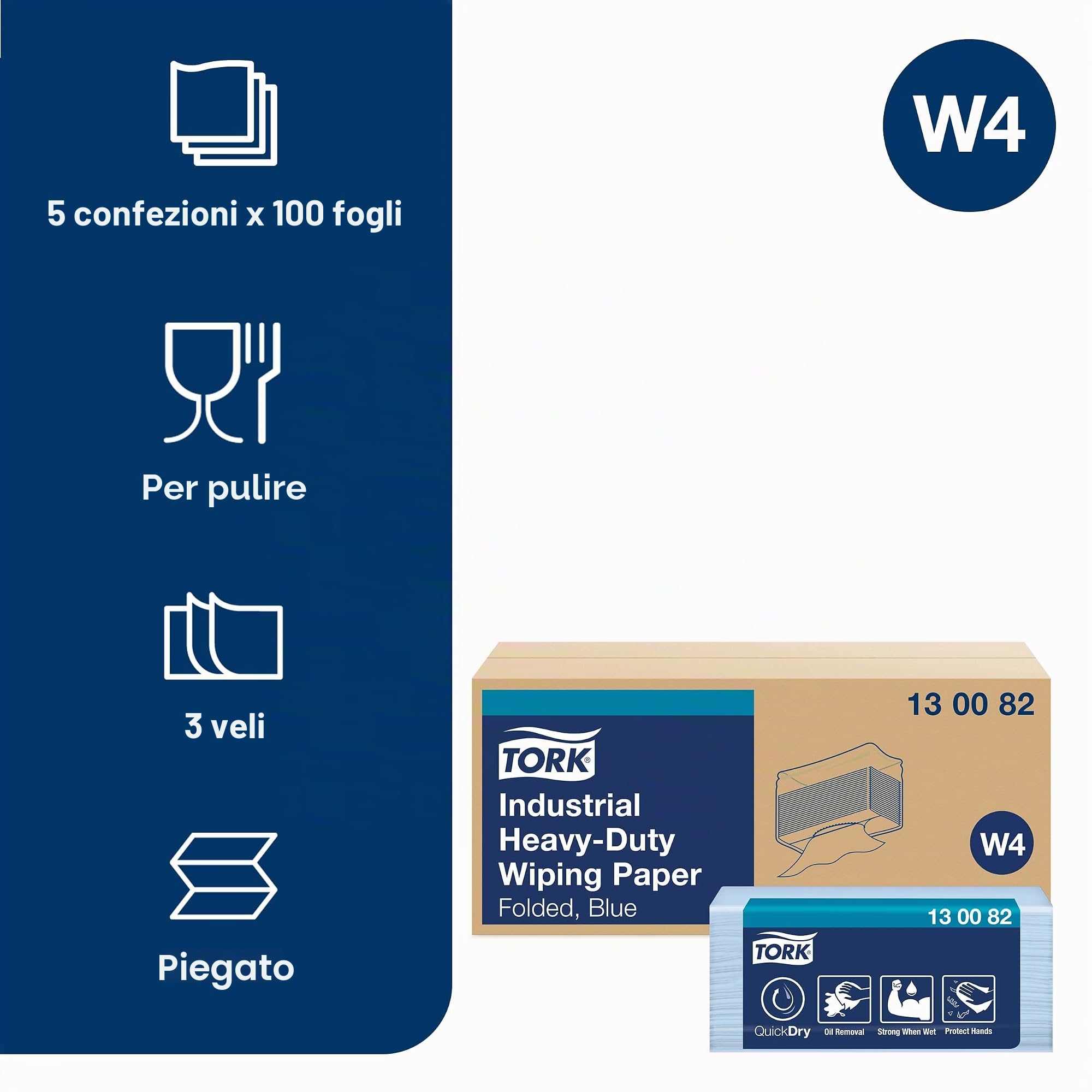 Tork Industrial 130082 carta asciugatura 3 veli blu 500 pz
