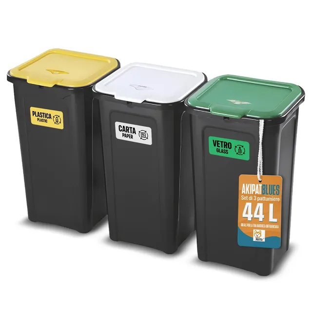 Akitaink Akipatblues pattumiera 44 L set 3 pezzi differenziata
