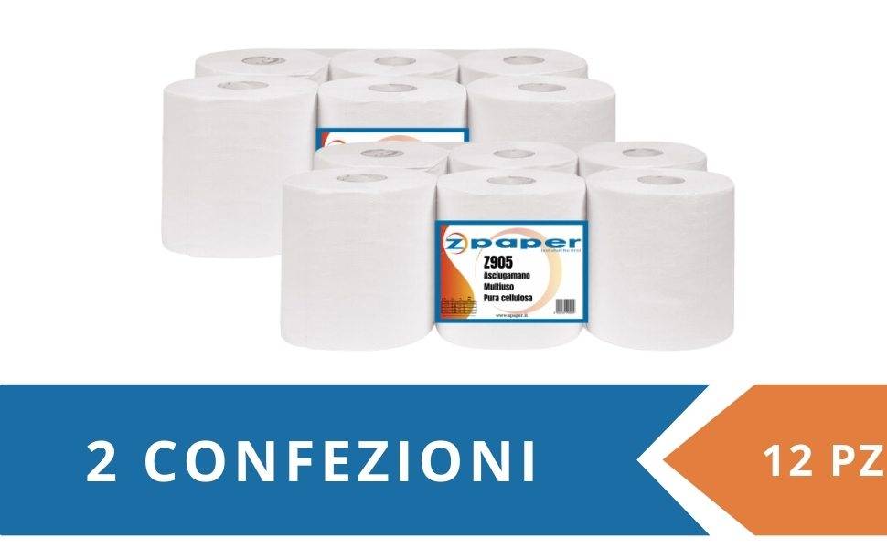 Zpaper Z905 rotoli asciugamani 12 rotoli pura cellulosa