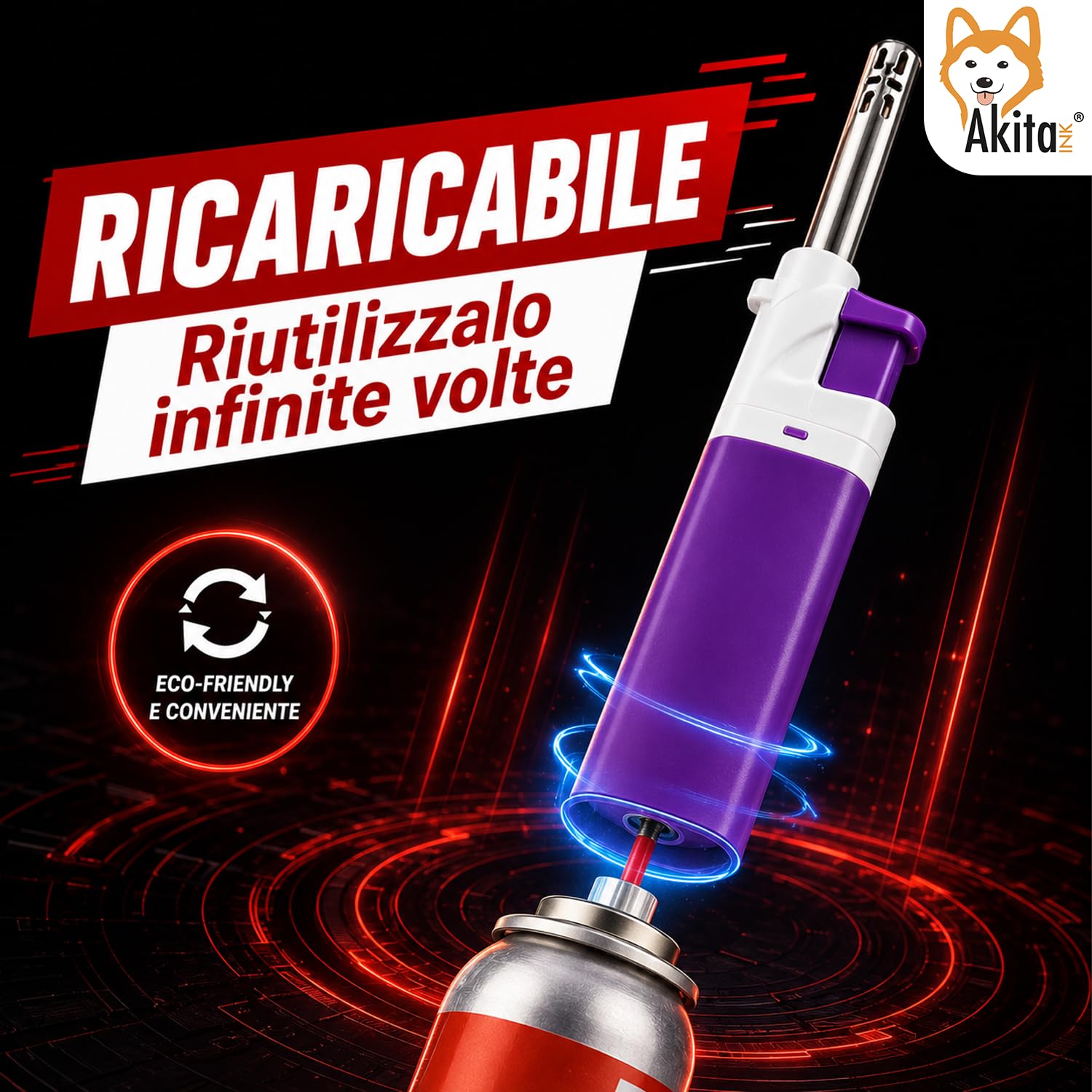 Akitaink Accendigas Ricaricabile Colorato Set 5 Pezzi BBQ