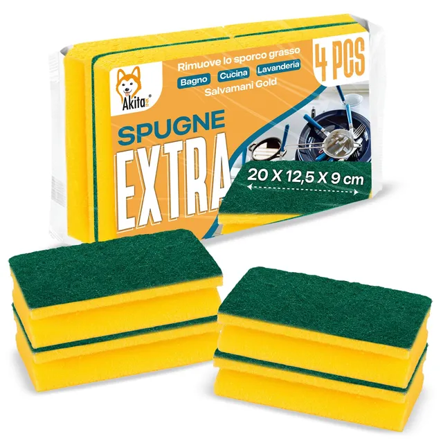 Akitaink Soft XXL spugna bagno cucina 4 pezzi antibatterica