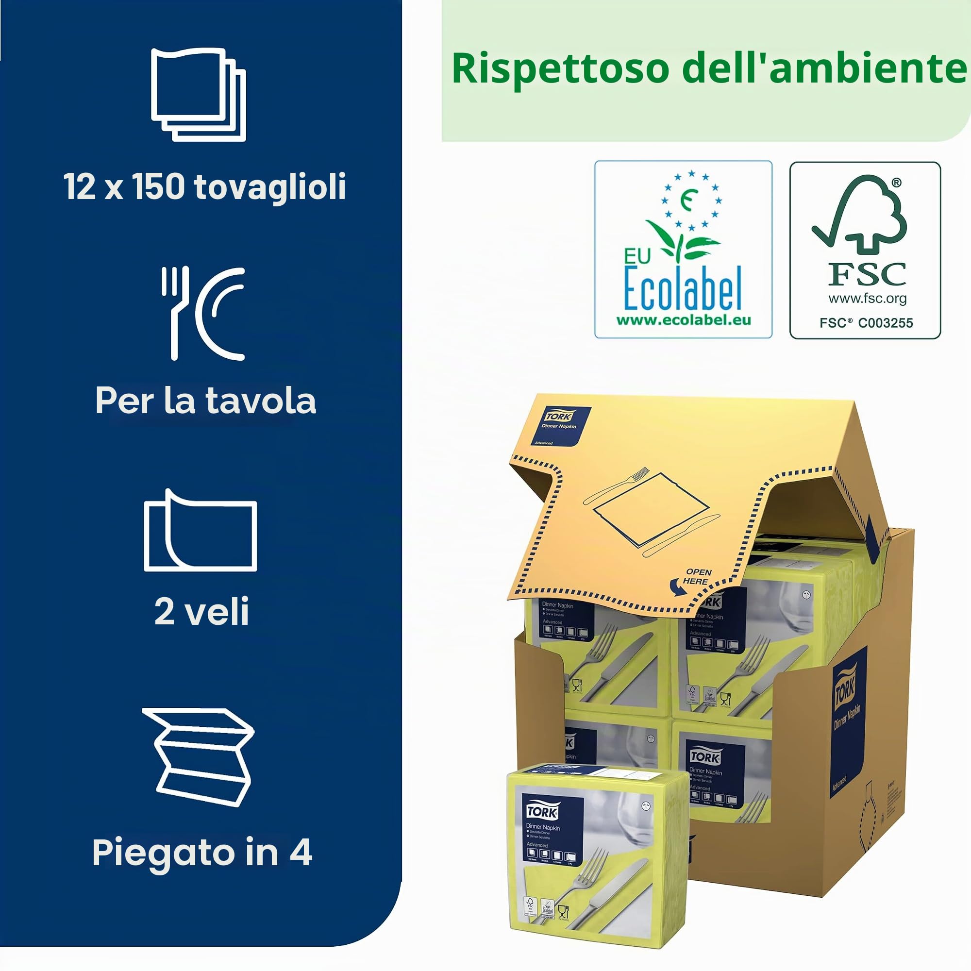 Tork Dinner Advanced 477900 tovagliolo 2 veli lime 12 x 150 pz