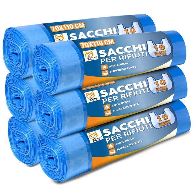 Akitaink sacchi spazzatura 110L blu 70x110 60 pezzi resistenti
