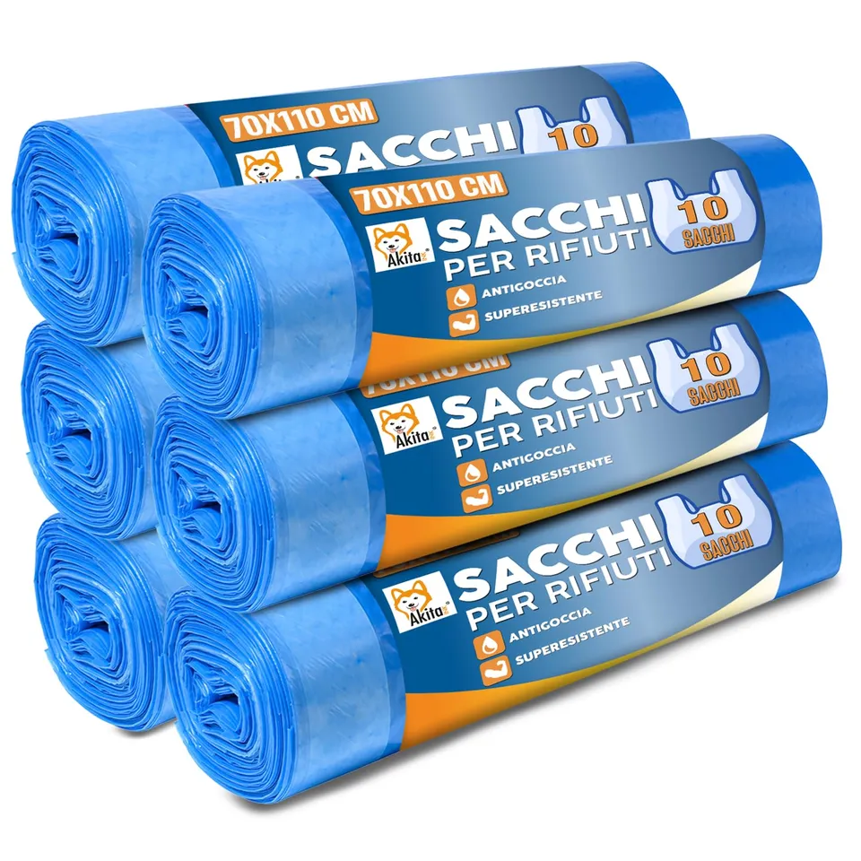 Akitaink sacchi spazzatura 110L blu 70x110 60 pezzi resistenti