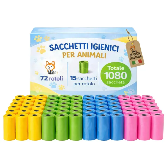 Akitaink sacchetti cane 1080 pezzi 31x22 cm antistrappo