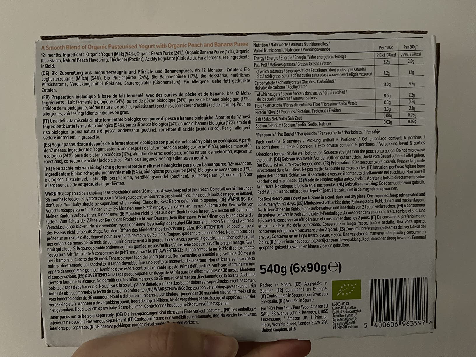 Mama Bear yogurt bio pesca banana 6 pouch x 90 g vegetariano